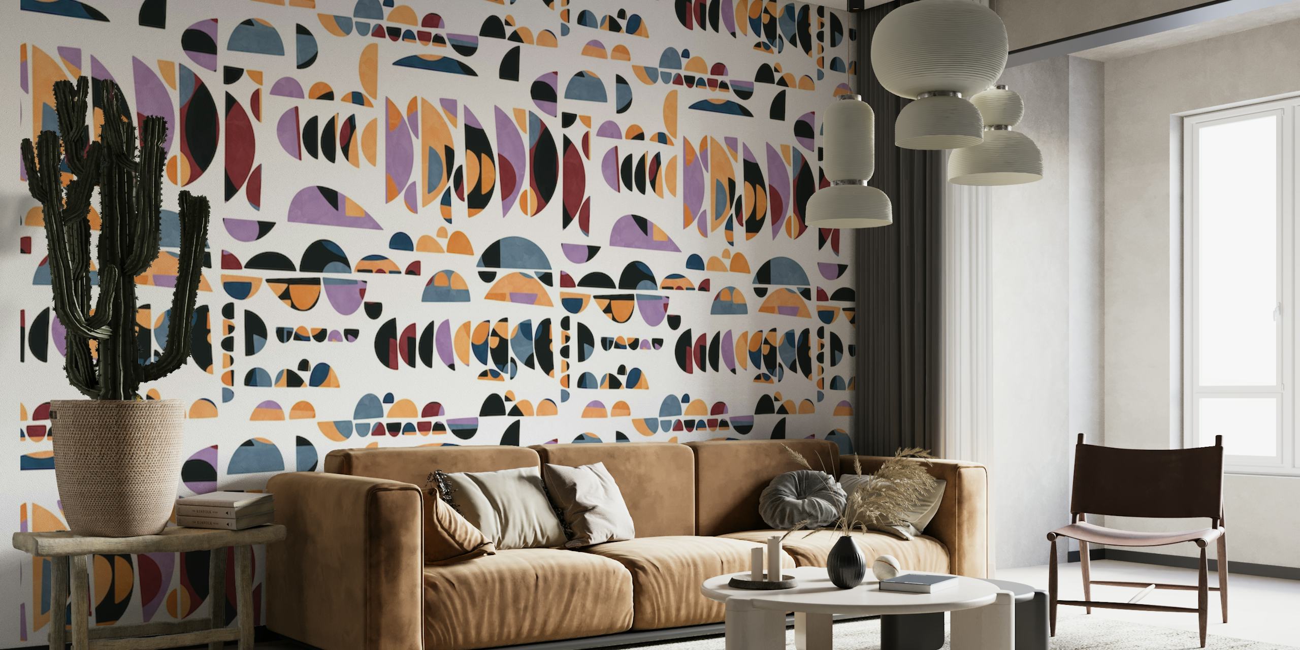 Fotomural vinílico de parede de formas geométricas abstratas em cores pastel