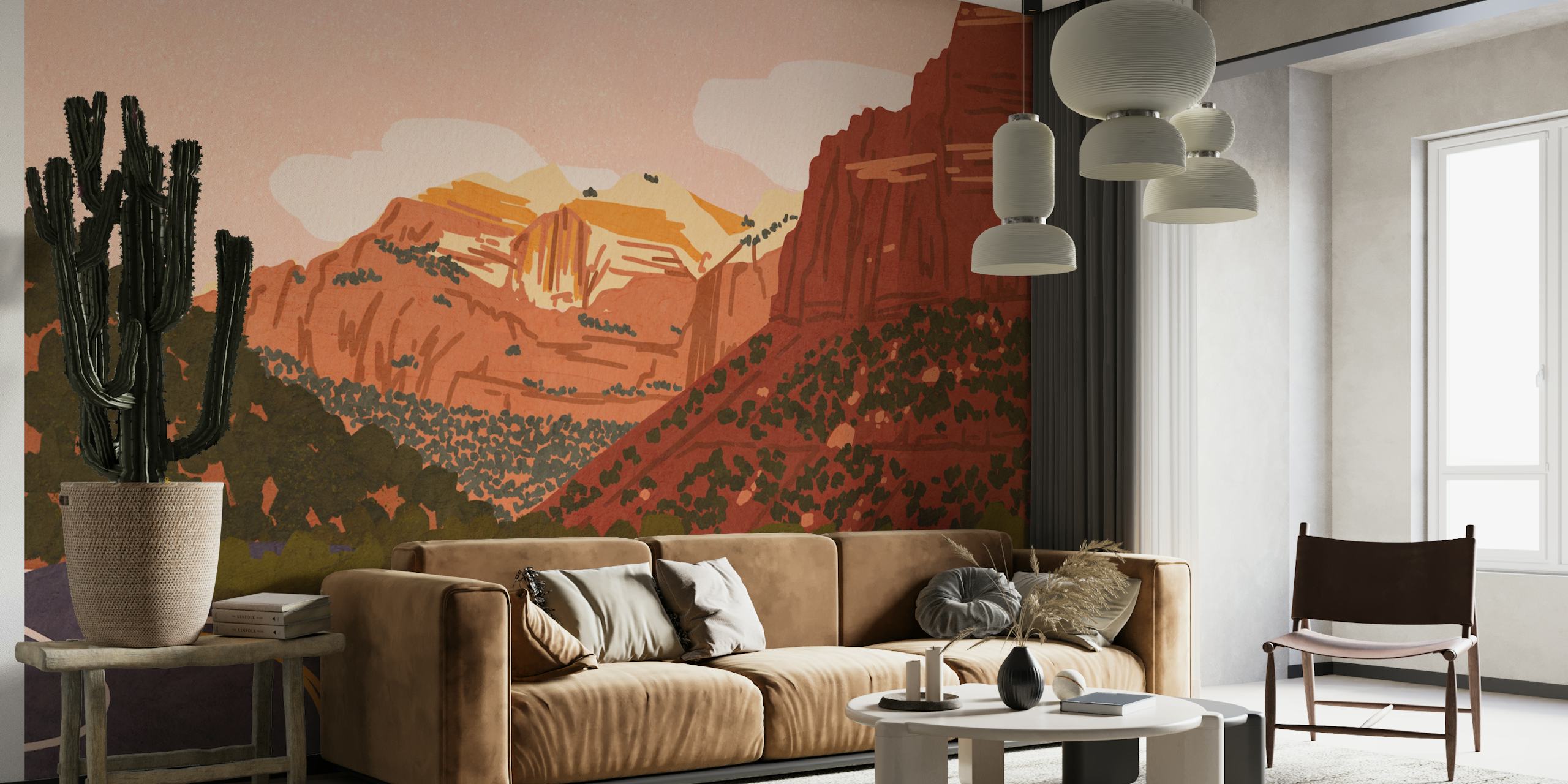 papel pintado de Zion Canyon Drive en una habitación