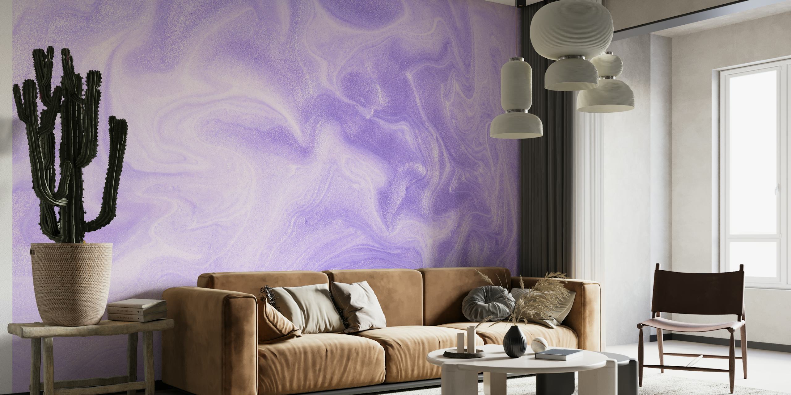 Lilac liquid marble swirls wallpaper in soft purple tones