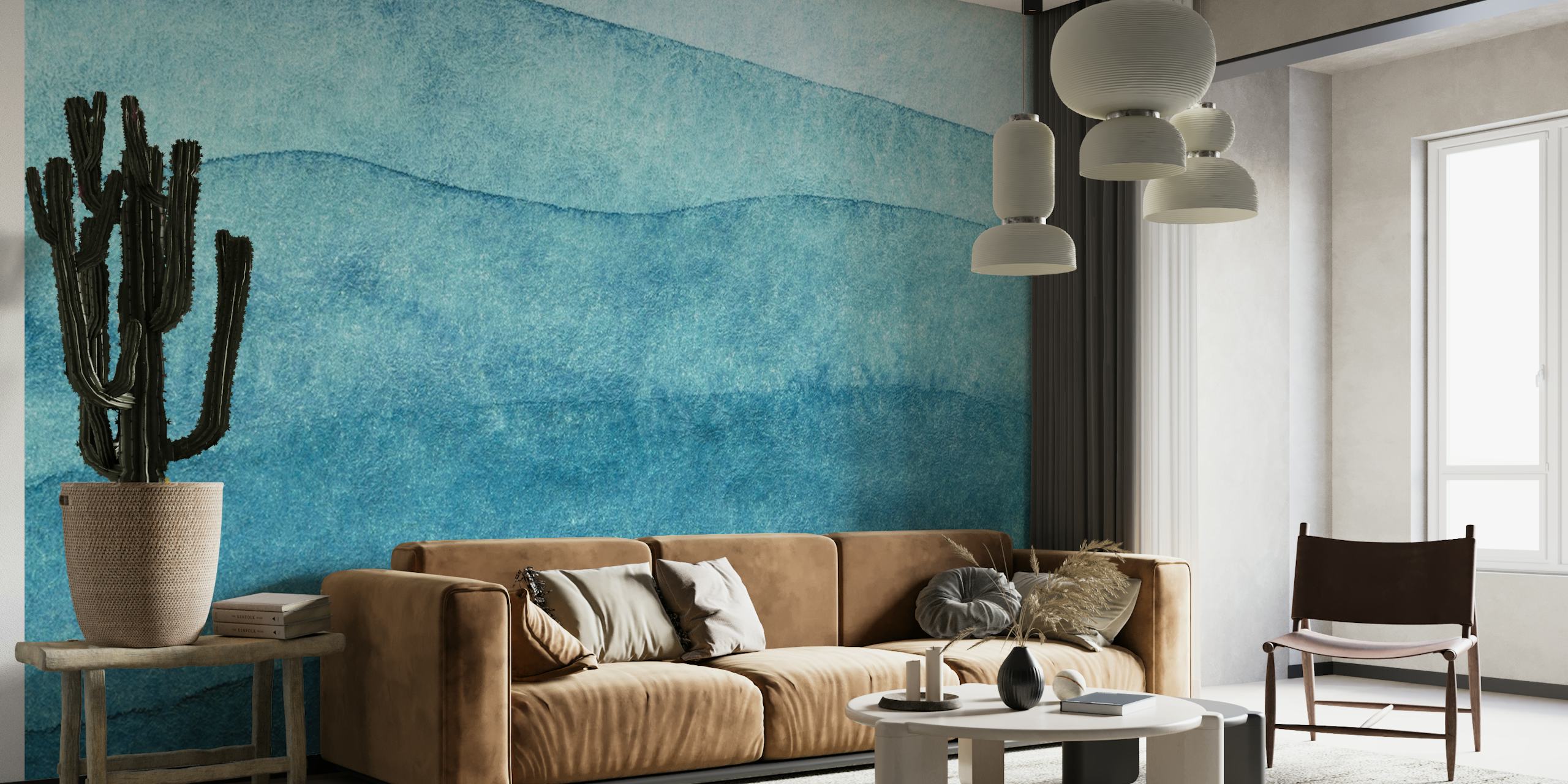 Blue watercolor waves wallpaper