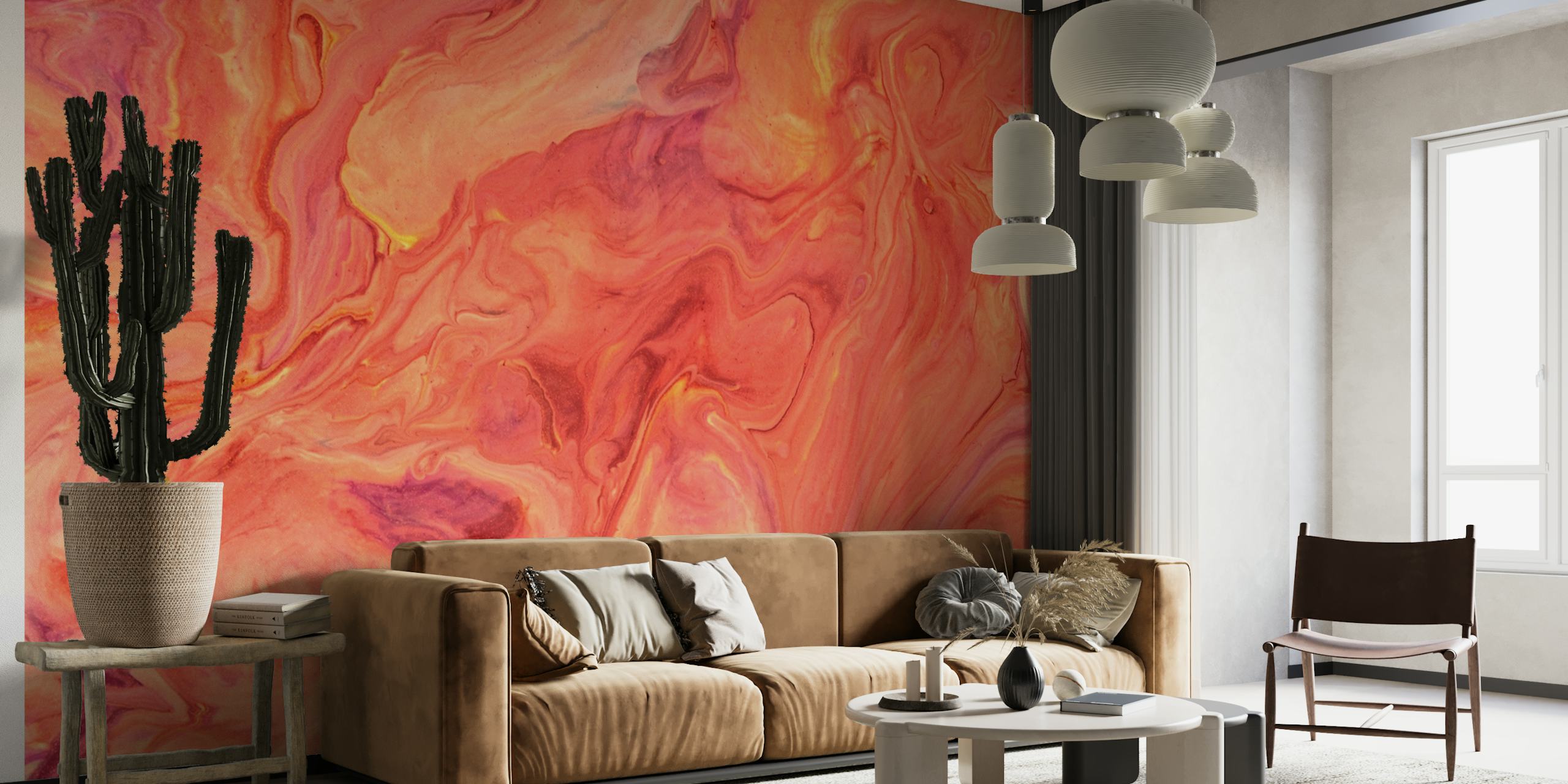 Red coral marble behang
