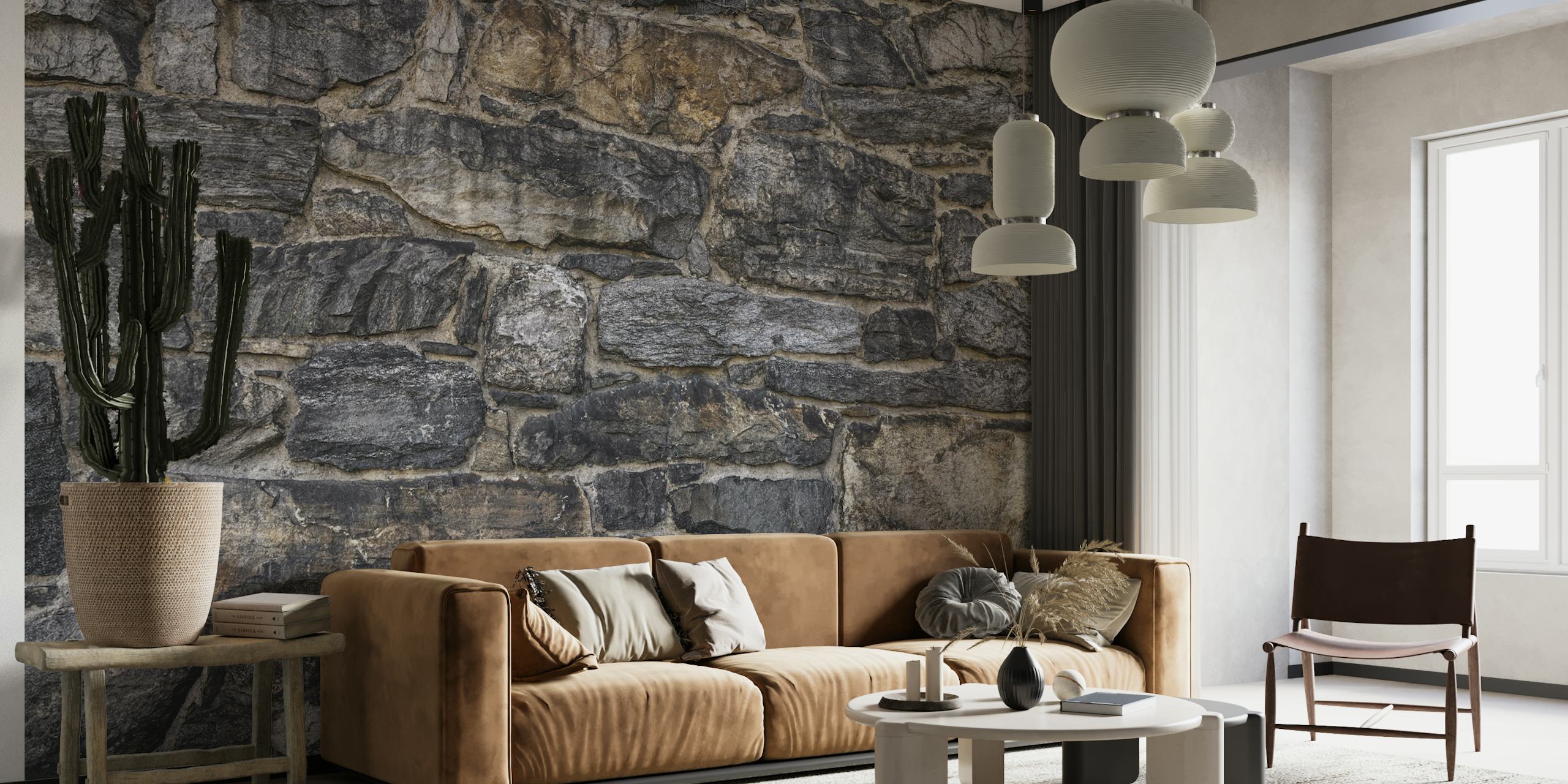 Realistic stone texture in grey and brown colors wallpaper