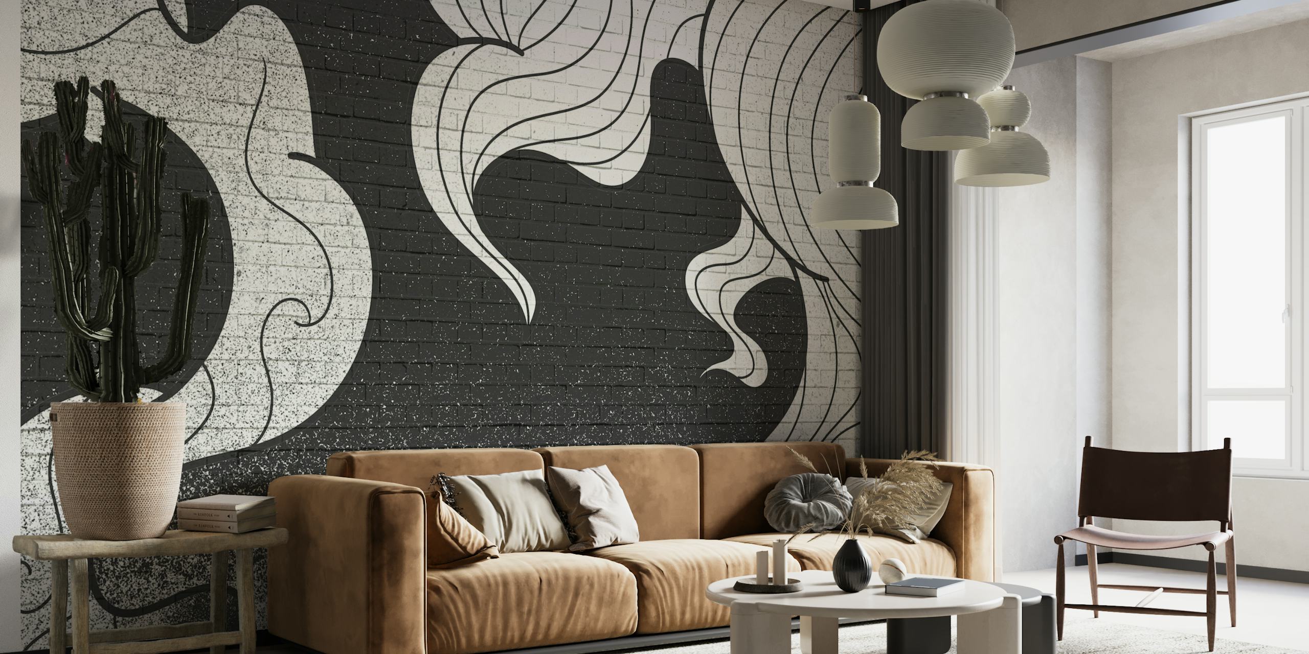Monochrome smoke graffiti pattern wall mural for contemporary decor