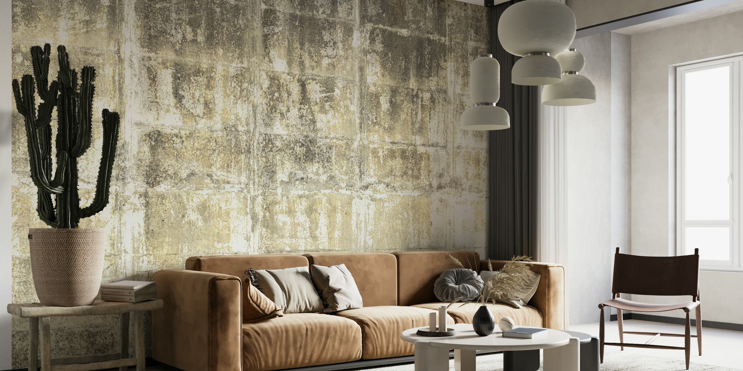 Distressed textured panels in grey tones wallpaper
