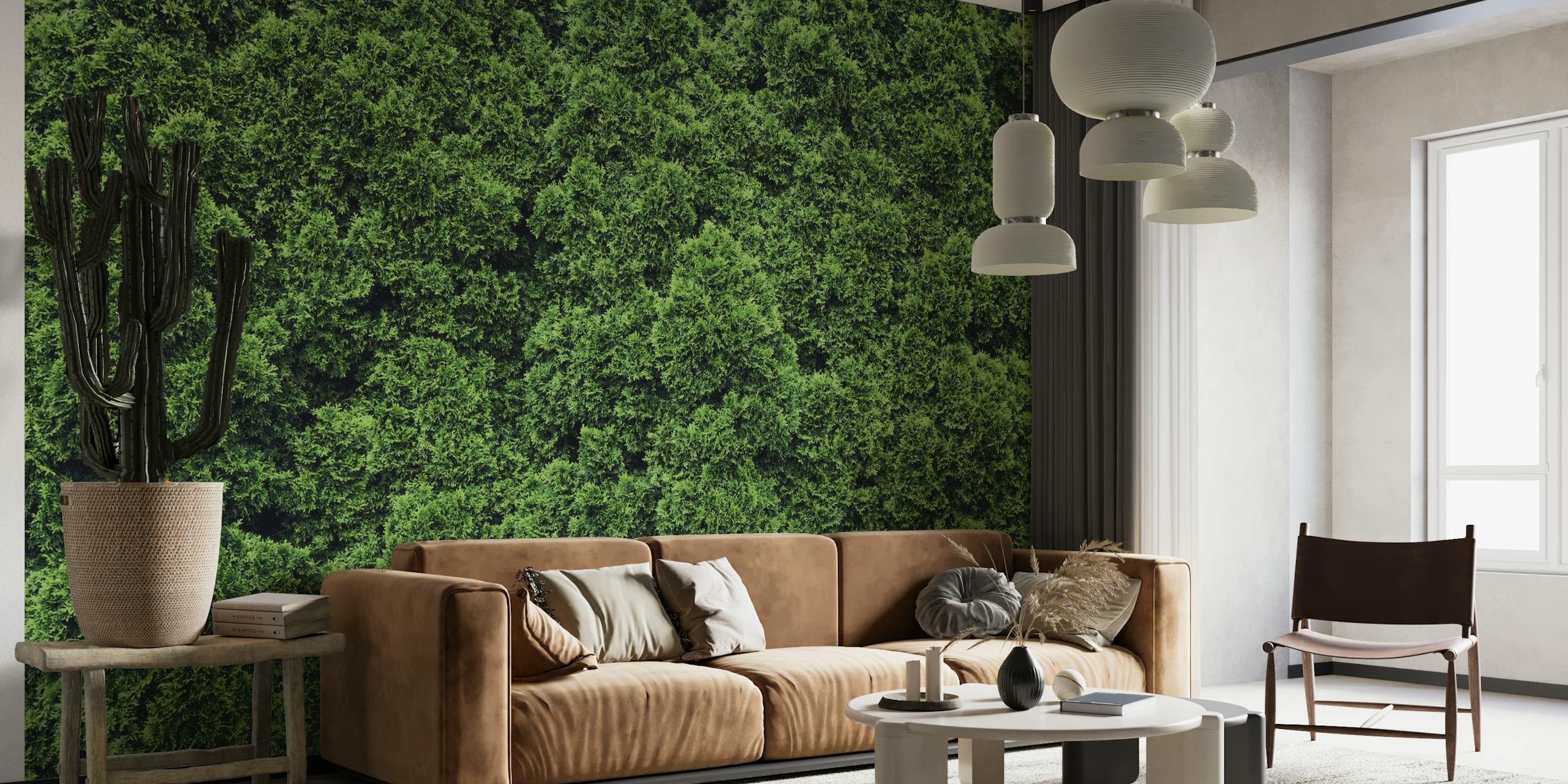 Zidna slika s bujnim zelenim vrtnim lišćem