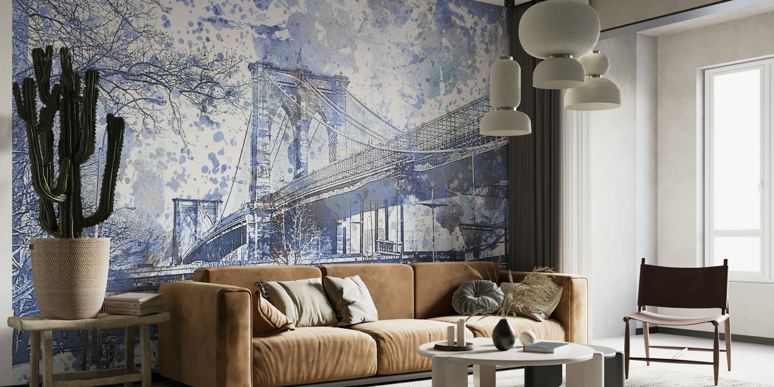 Blue Brooklyn Bridge New York behang