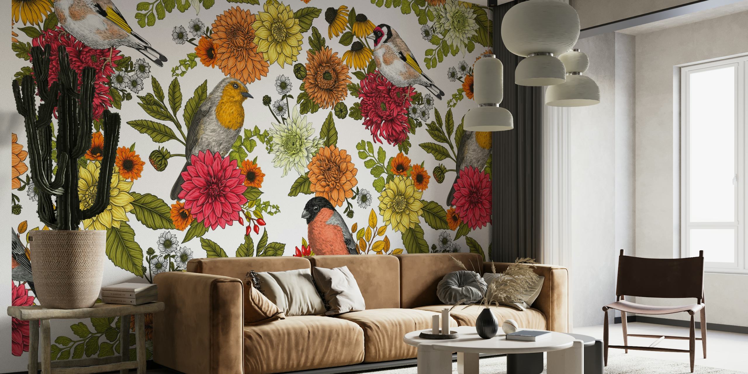 Garden birds and flowers 2 wallpaper