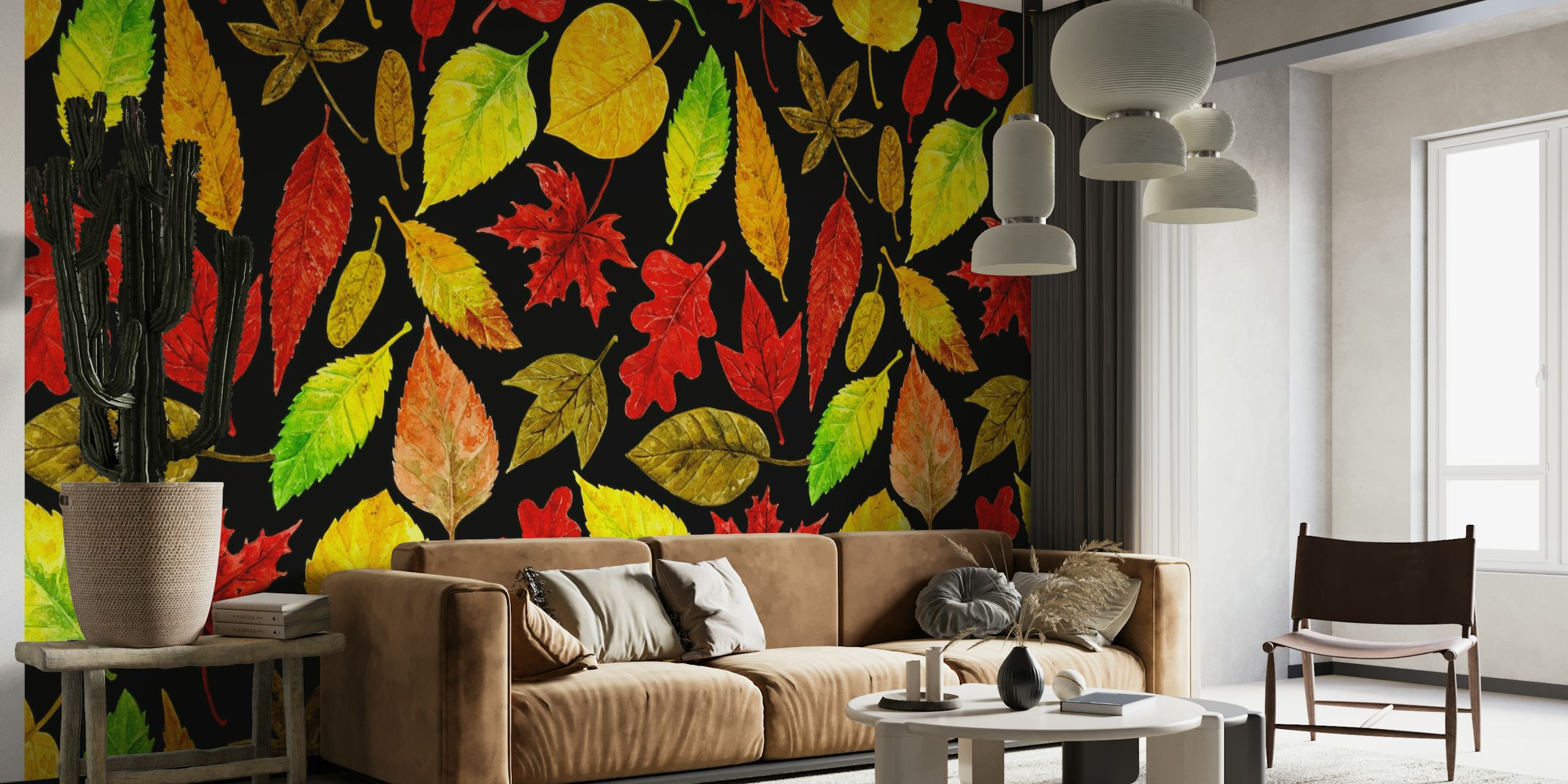 Autumn leaves watercolor dark wallpaper