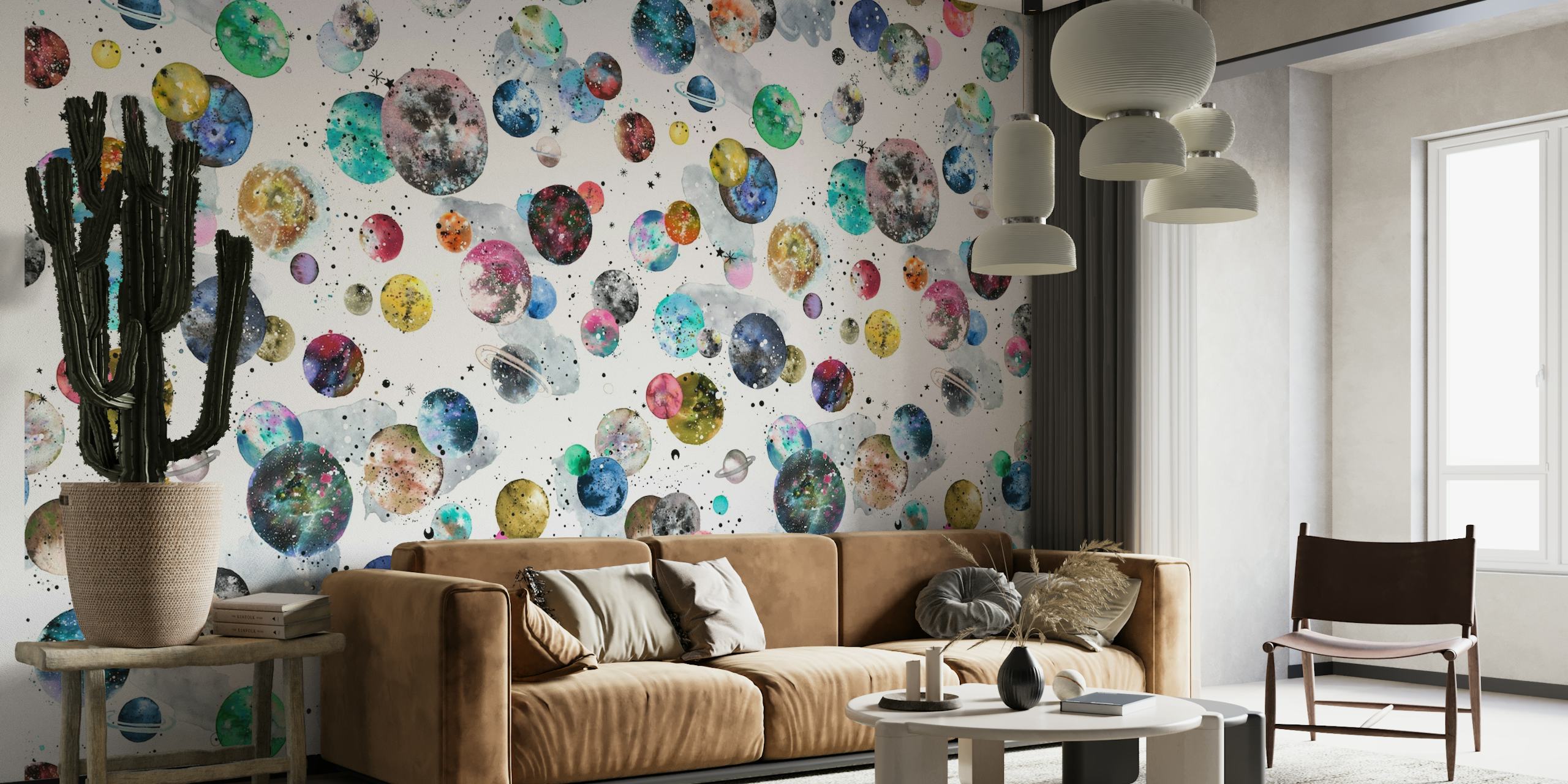 Colorful cosmic galaxy kids planets wall mural with a variety of celestial bodies
