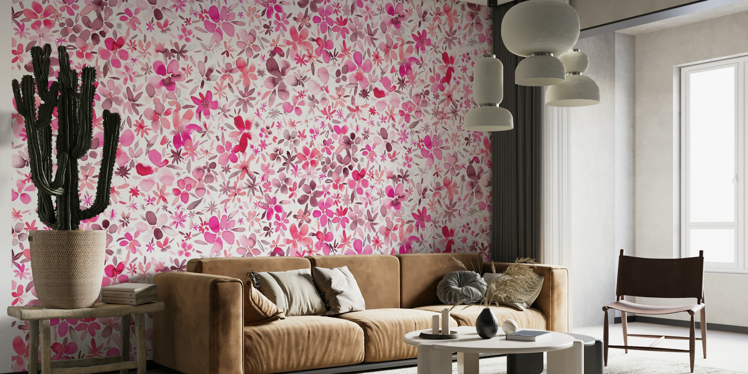 Watercolor Flowers Pink papel de parede