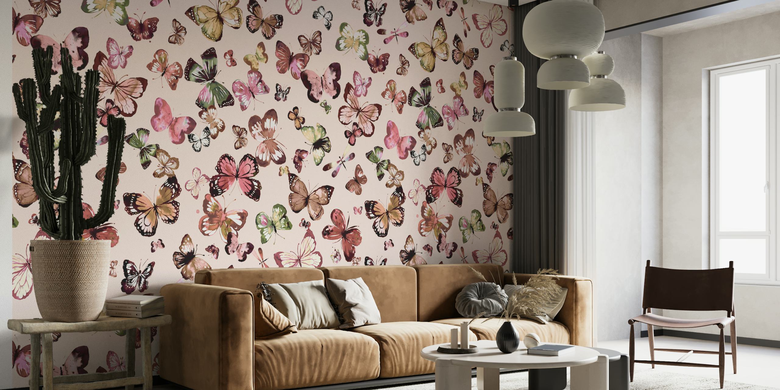 Pink butterflies wallpaper in a room