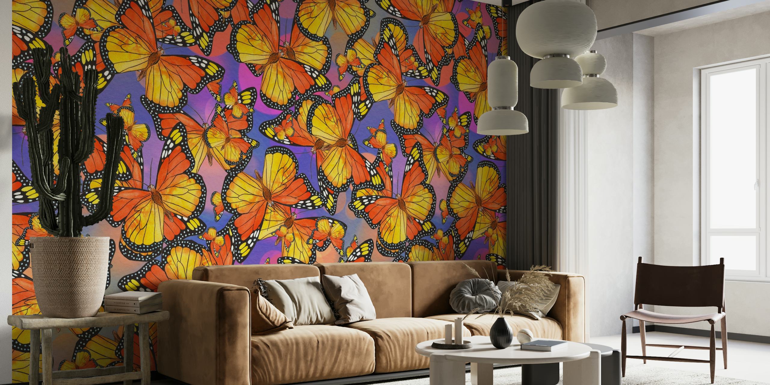 Monarch Butterfly Wall Mural featuring a swarm of orange and black butterflies