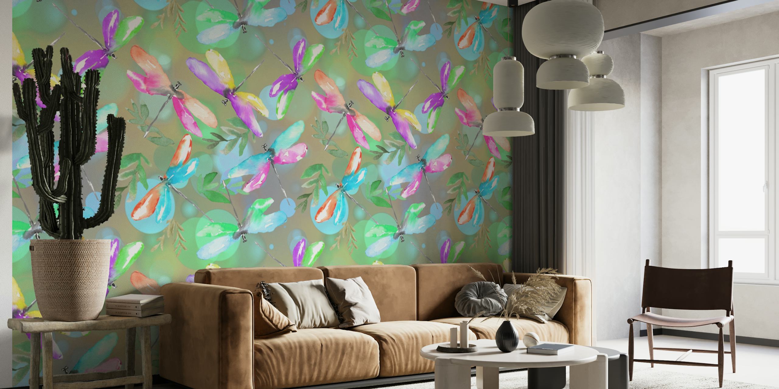 Watercolor Dragonflies 3 wallpaper in a room