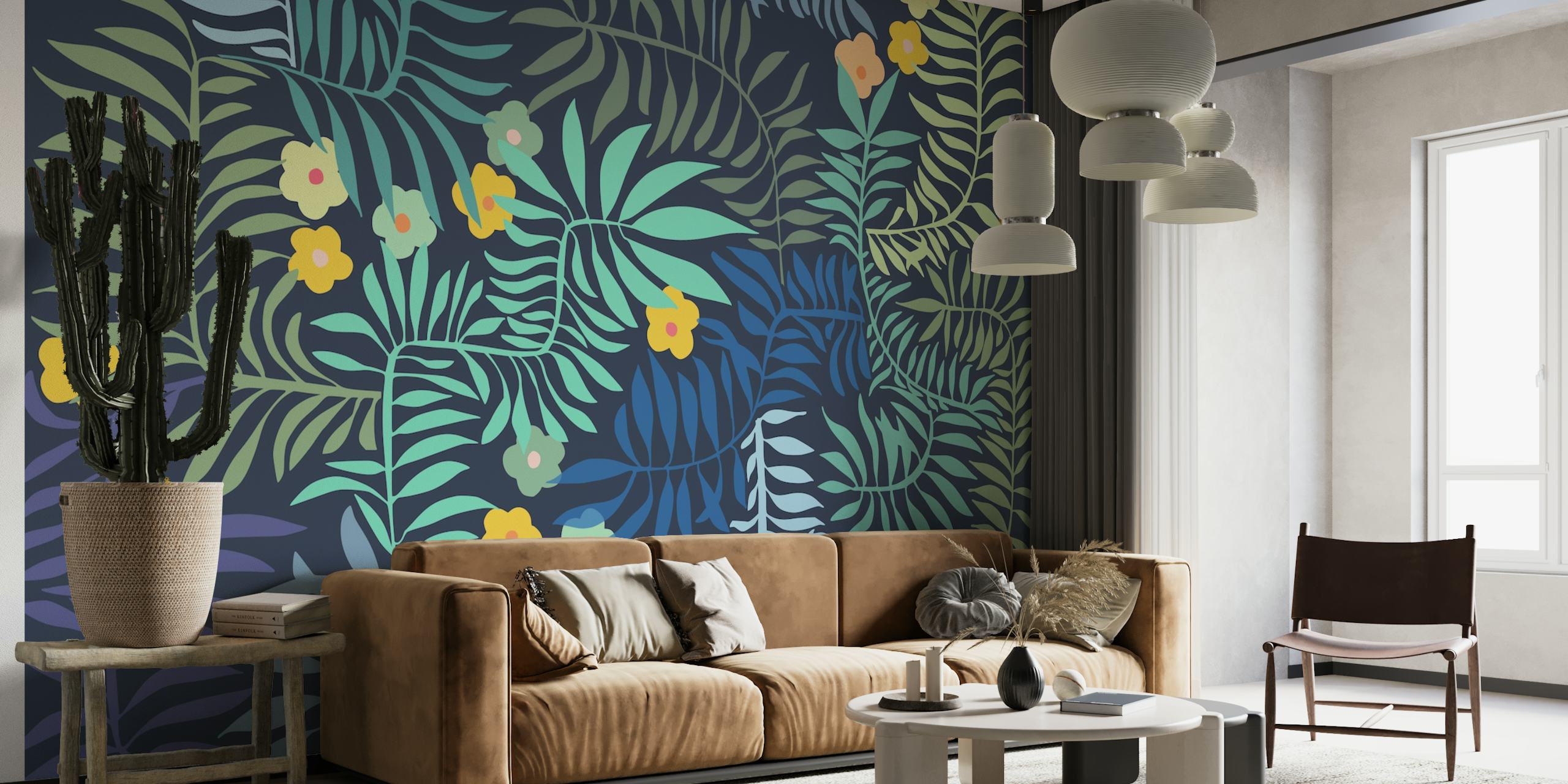 Little Palm Tree Leaves blue wallpaper