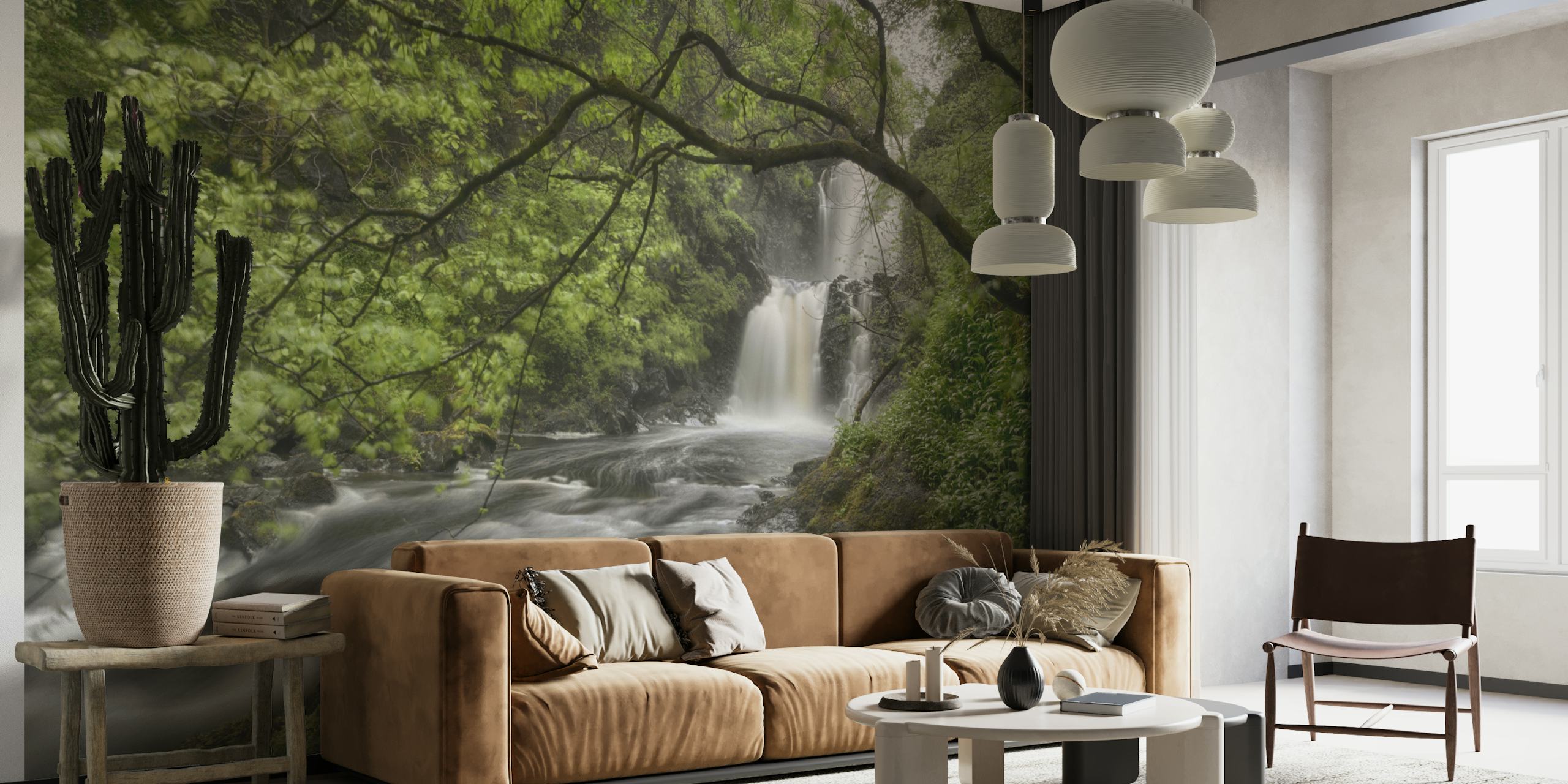 Scottish water fall wallpaper in a room