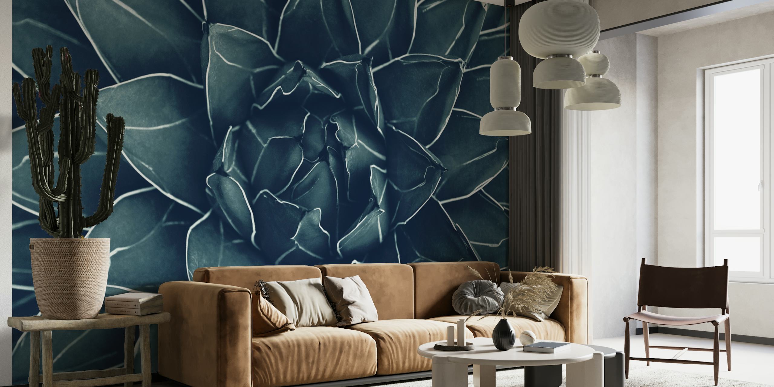 Agave Queen Succulent wall mural with detailed leaf textures in cool tones