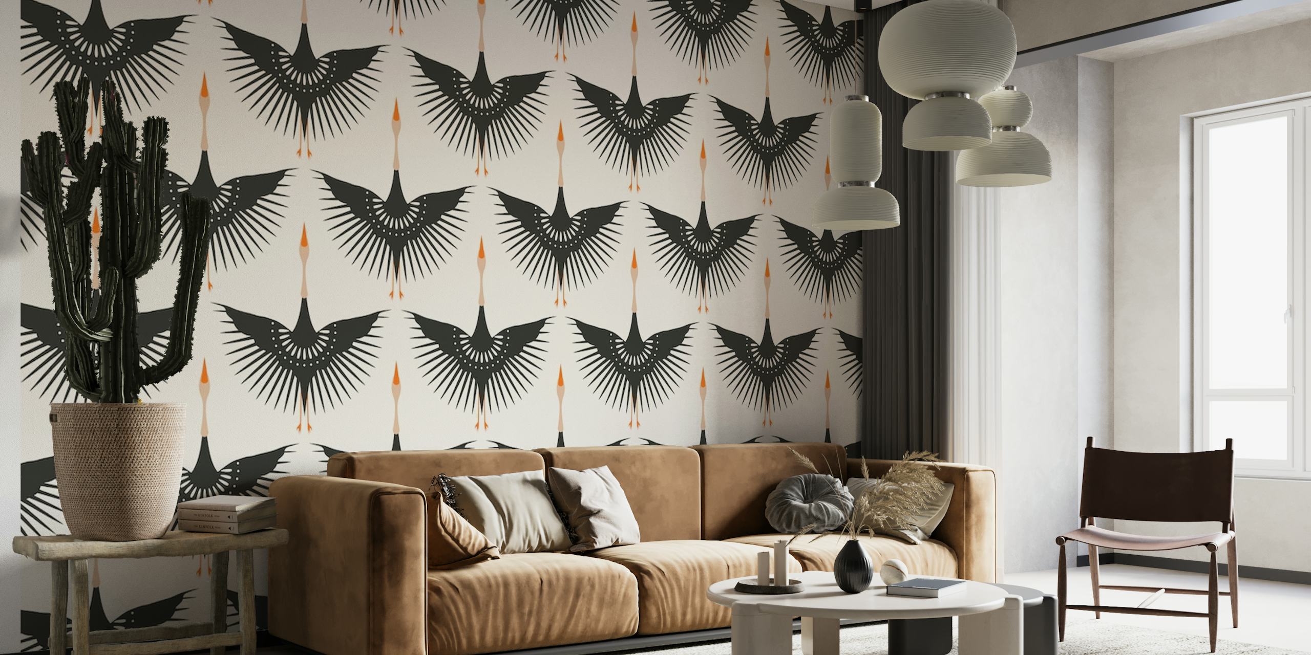 Flying Cranes Art Deco behang