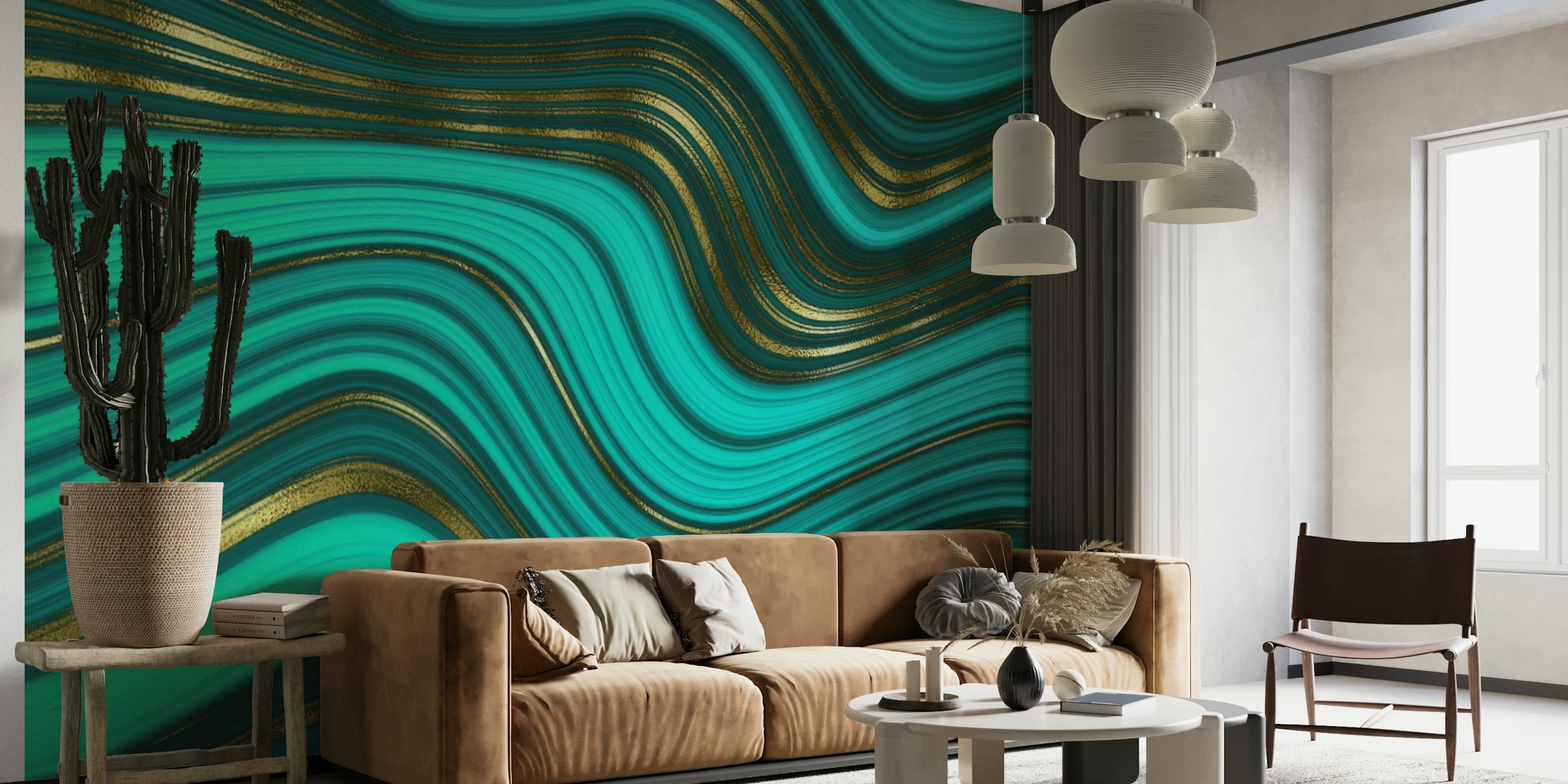 Faux Malachite Marble Waves wallpaper