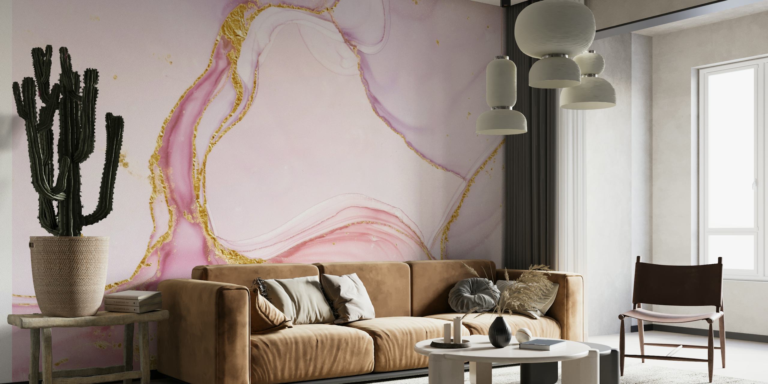Pink and purple marble pattern with gold accents wallpaper