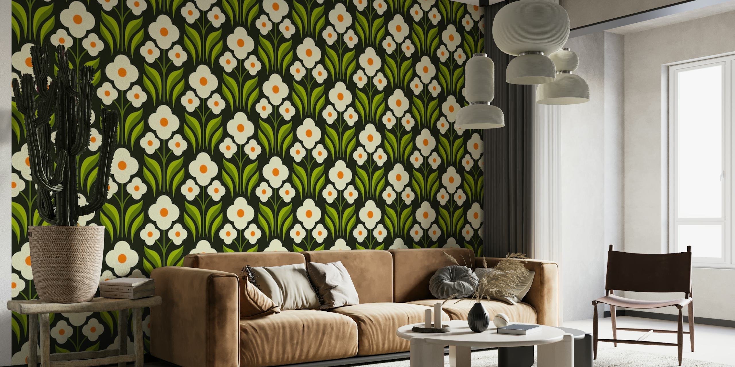 1028 Retro daisies pattern wallpaper