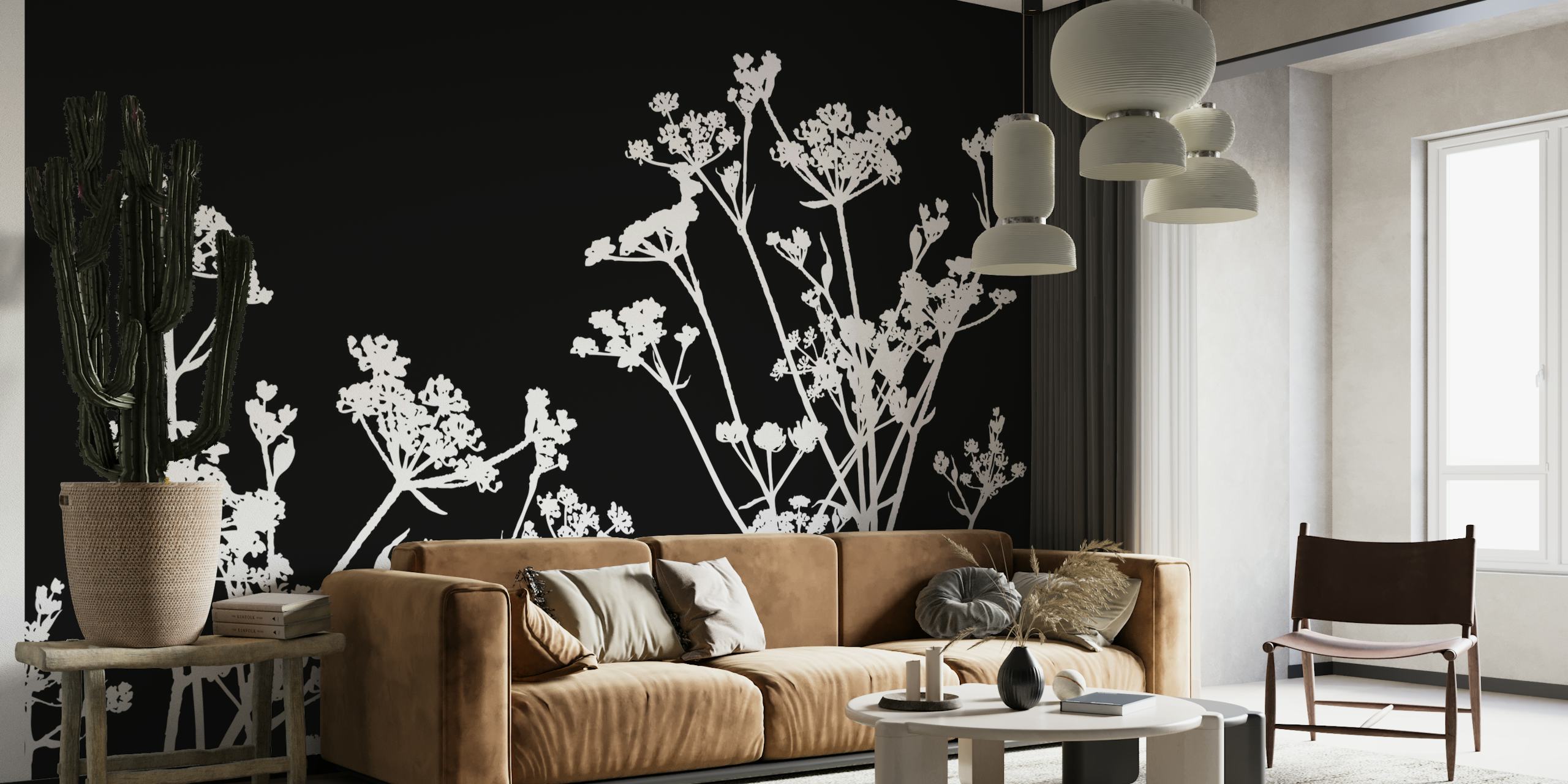 Wildflower Weed Black White wallpaper