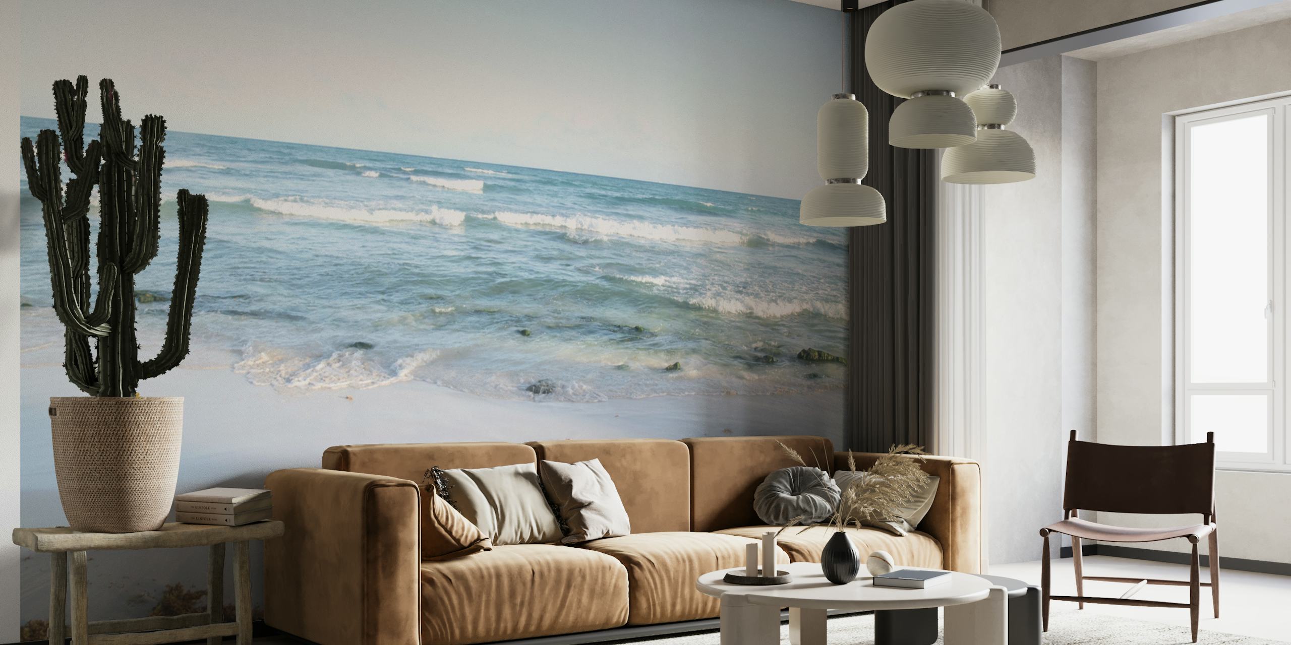 Caribbean ocean wallpaper in a room