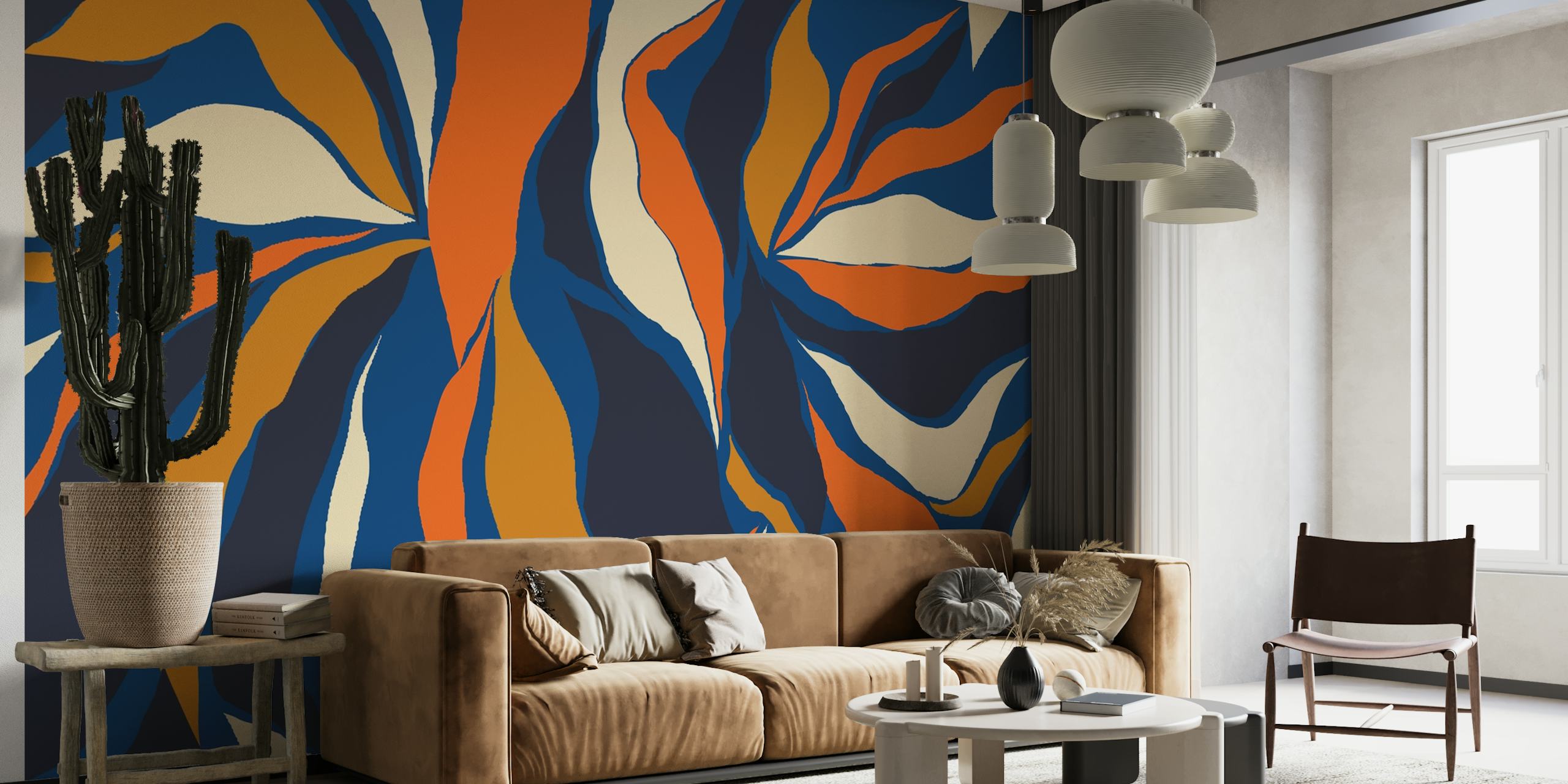 Ταπετσαρία Abstract Shapes Blue σε ένα δωμάτιο