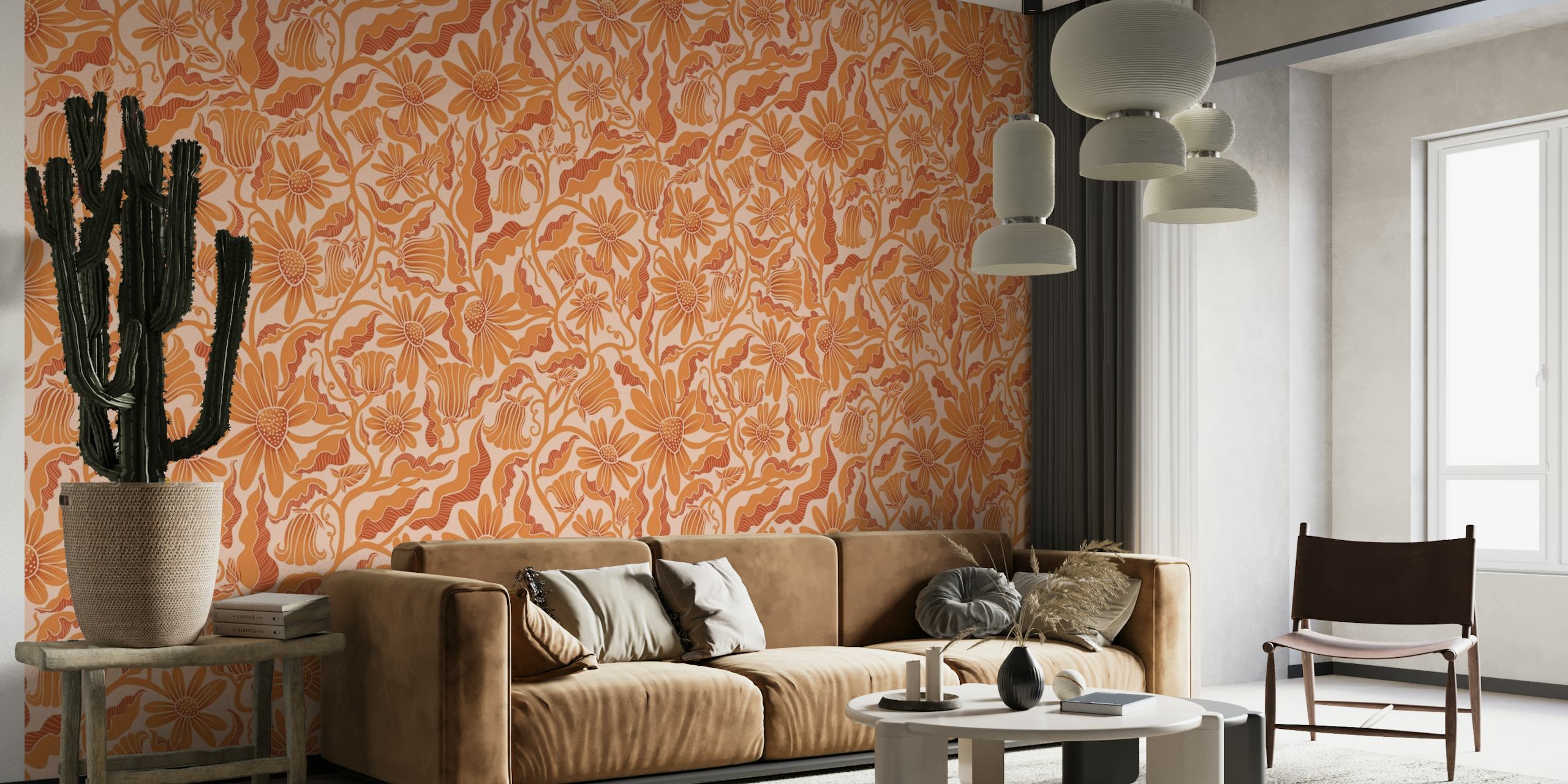 Monochrome Florals Orange wallpaper