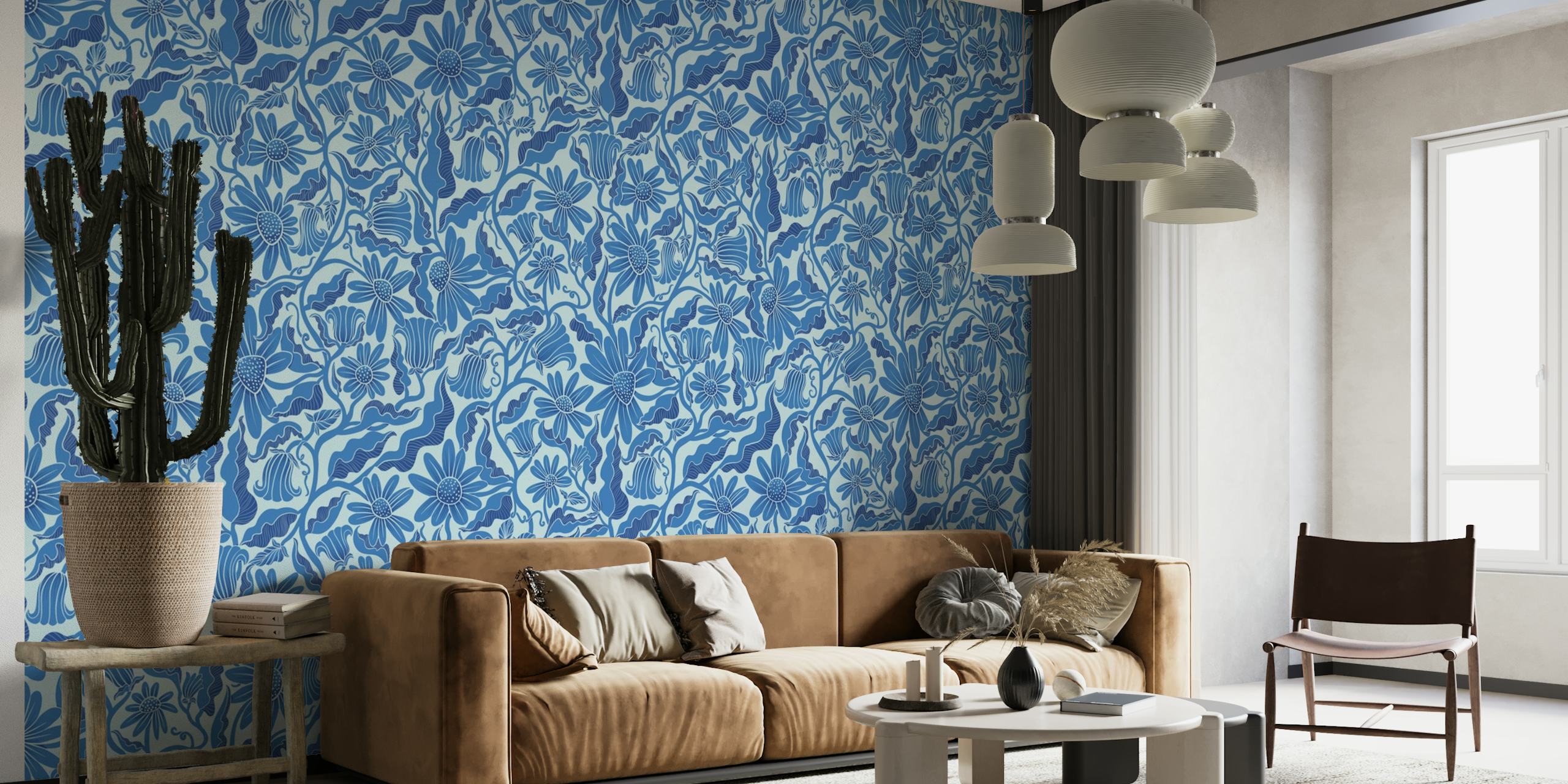 Monochrome Florals Blue wallpaper