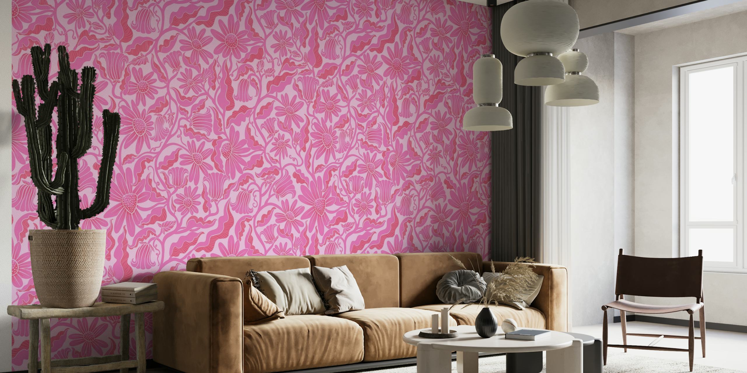 Monochrome Florals Pink wallpaper