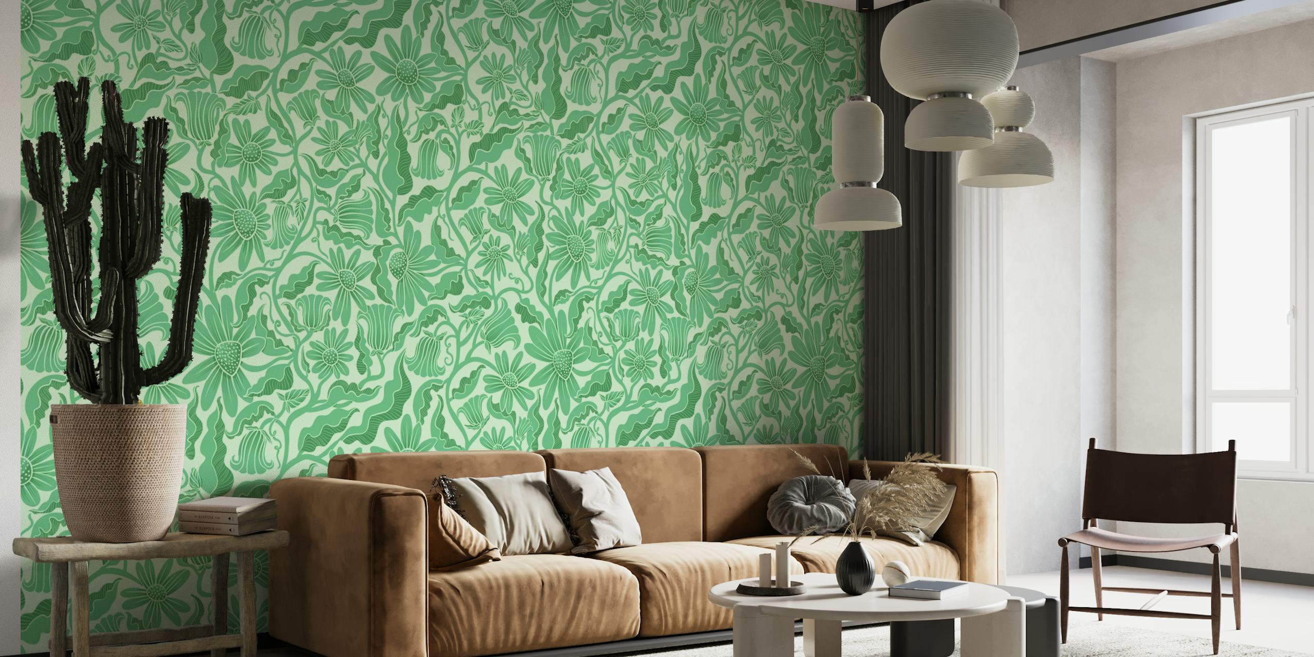 Monochrome Florals Green papel de parede