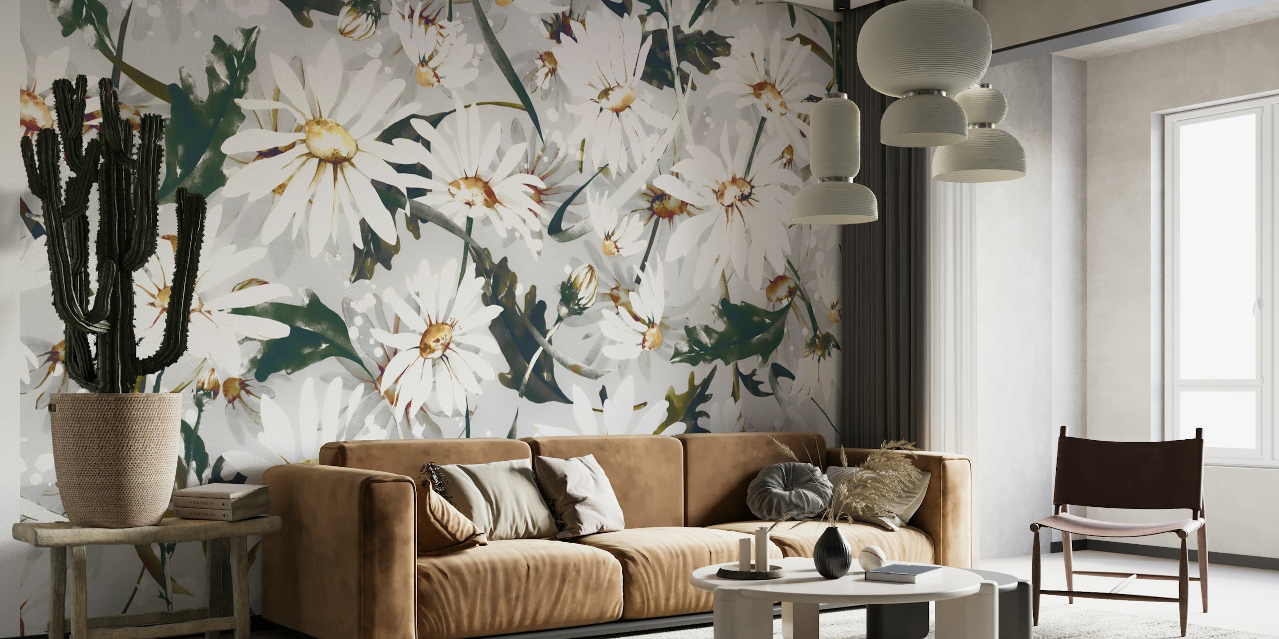 Meadow wild daisies behangontwerp