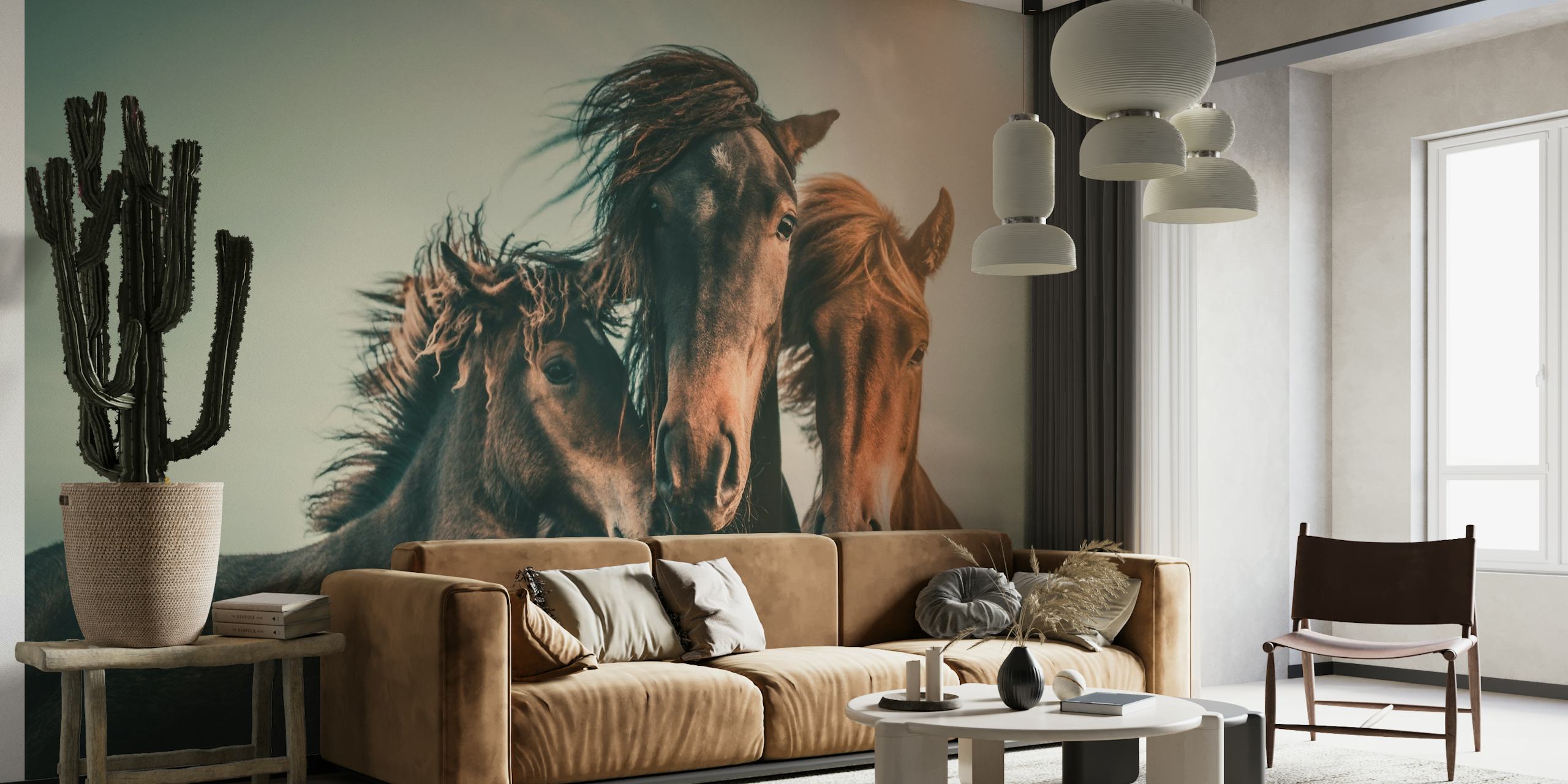 A trio of horses in motion wall mural