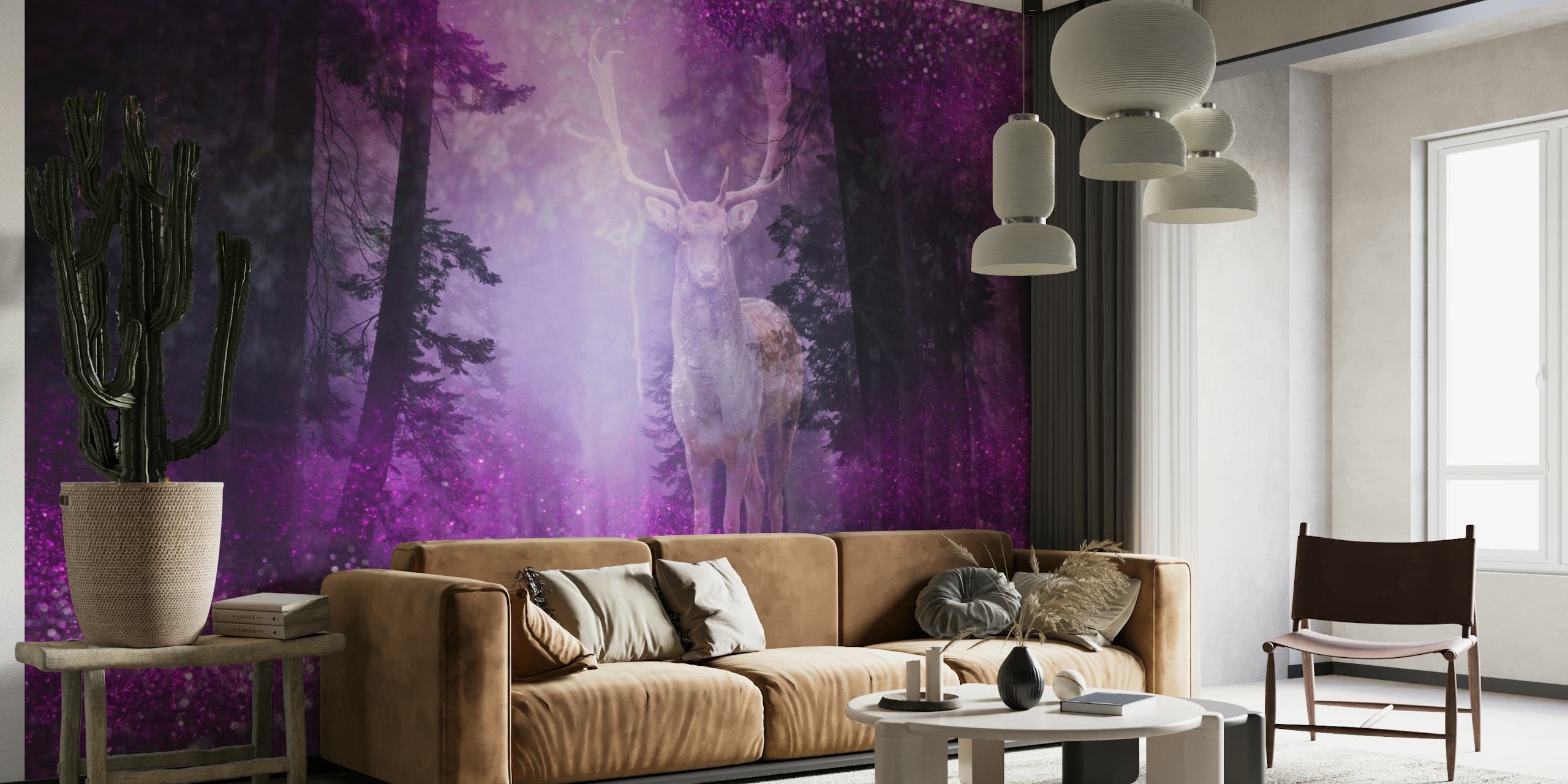 Wild Deer Surreal Pink Forest papel de parede