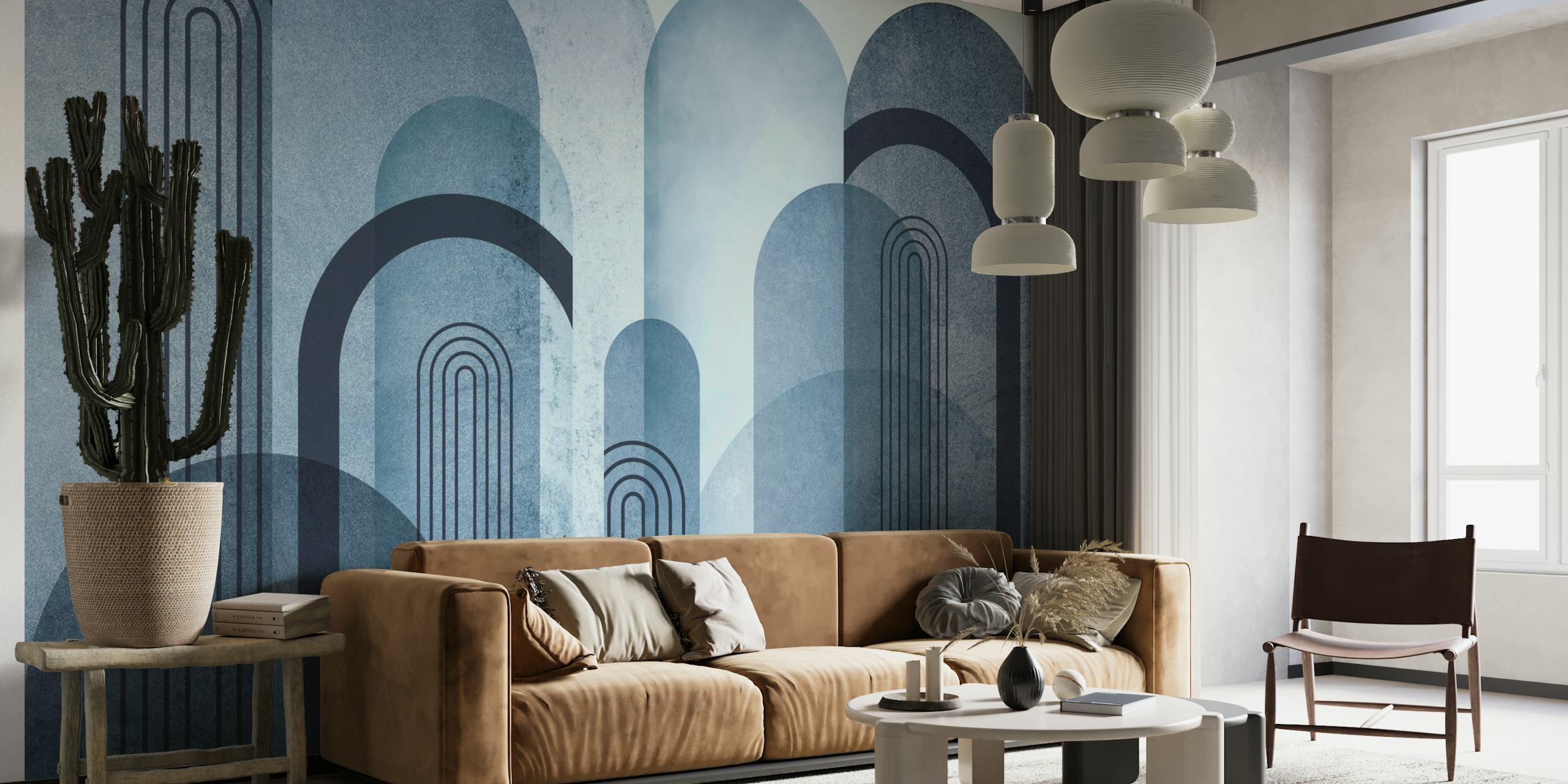 Blue Mid Century Arches wallpaper