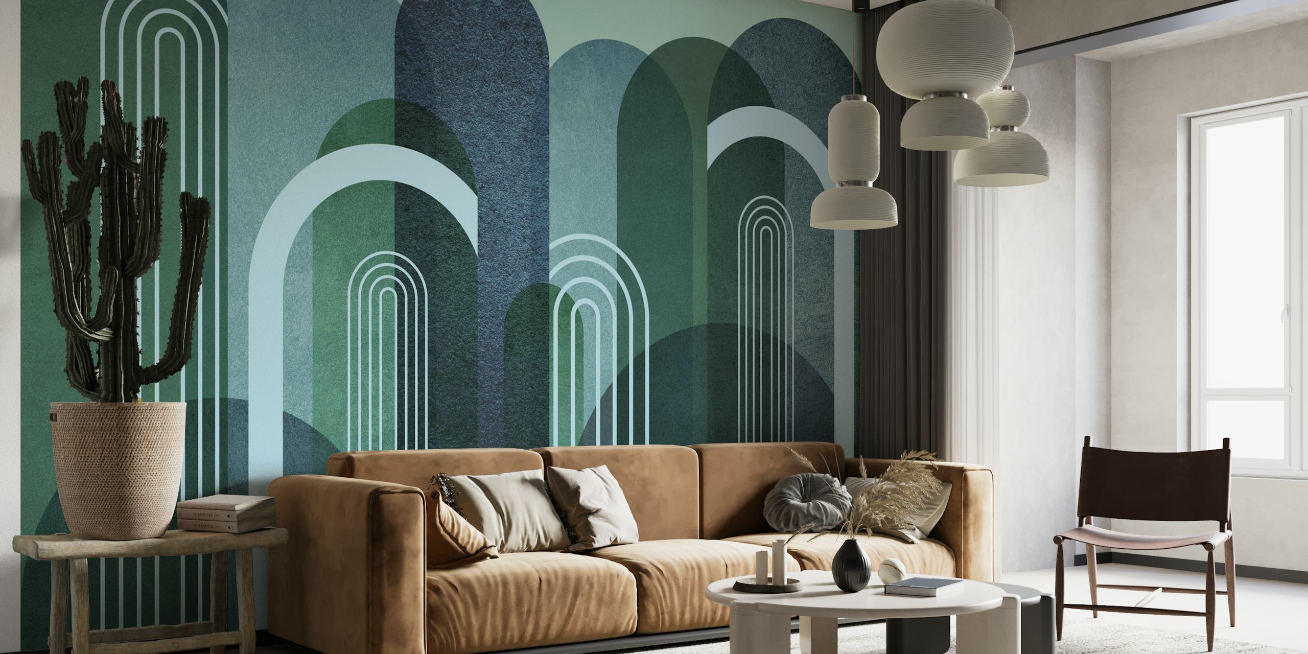 Blue and Green Abstract Arches behang