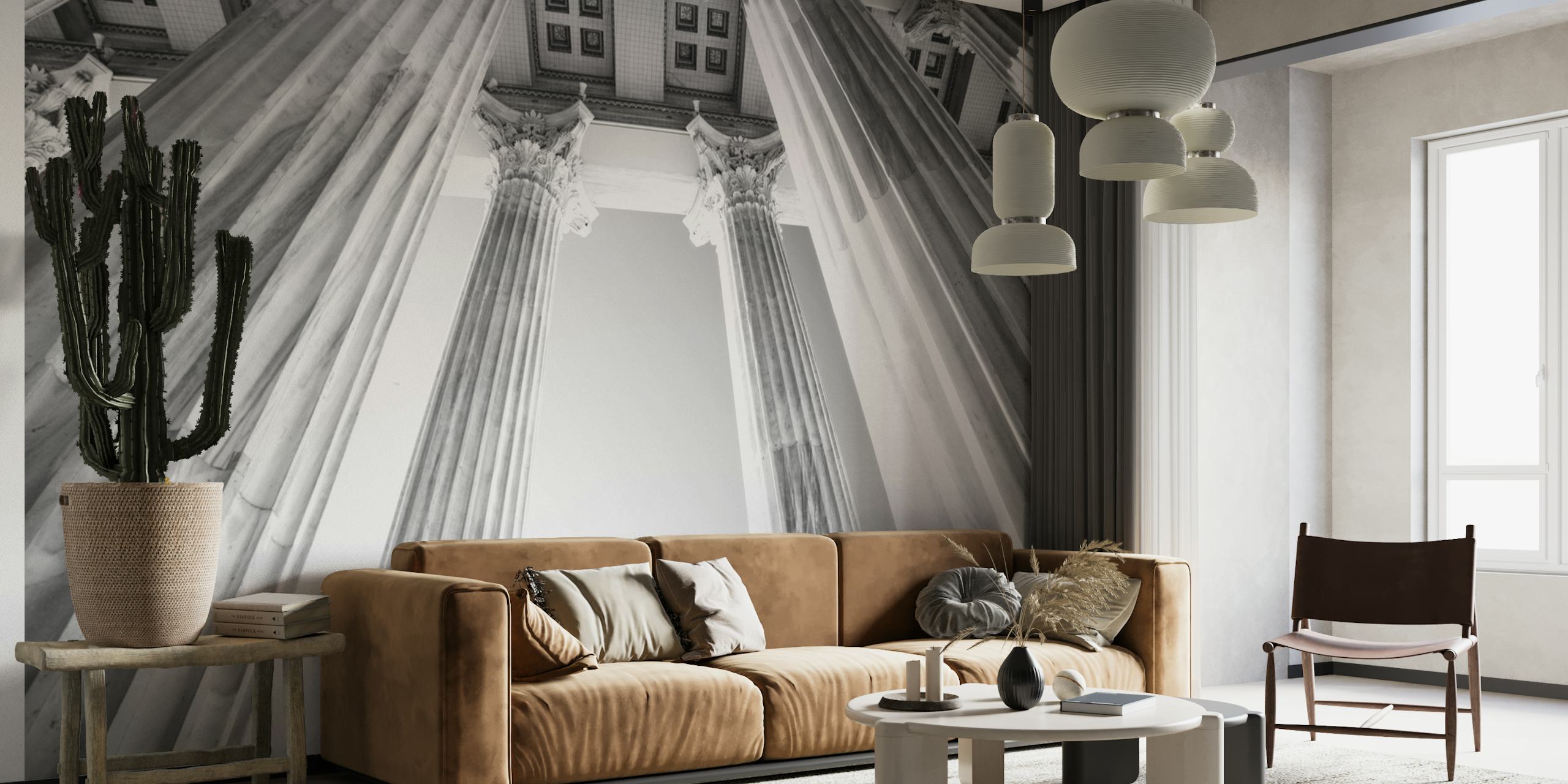 Black and white wall mural of marble columns in Athens, classical Greek architecture