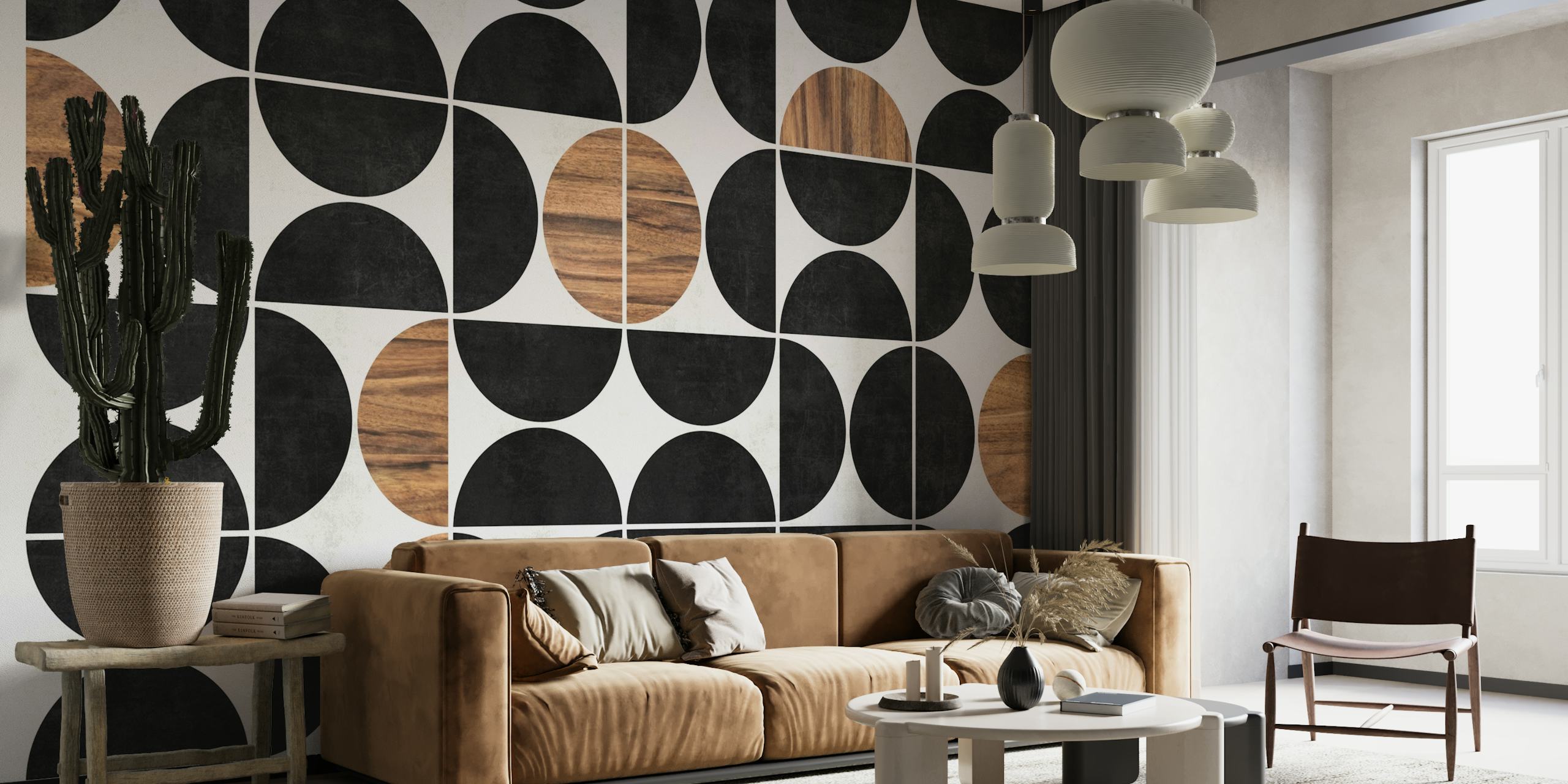 Geometric Mid-Century Modern Pattern No1 wallpaper displaying a mix of wood and concrete textures