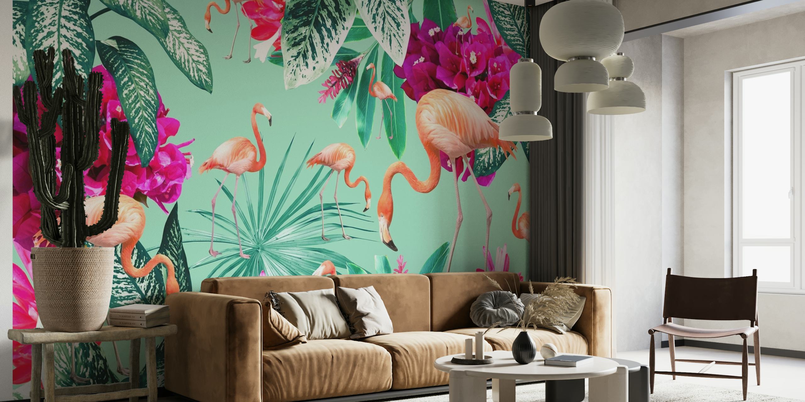 Flamingo Jungle Oasis 1 papel de parede