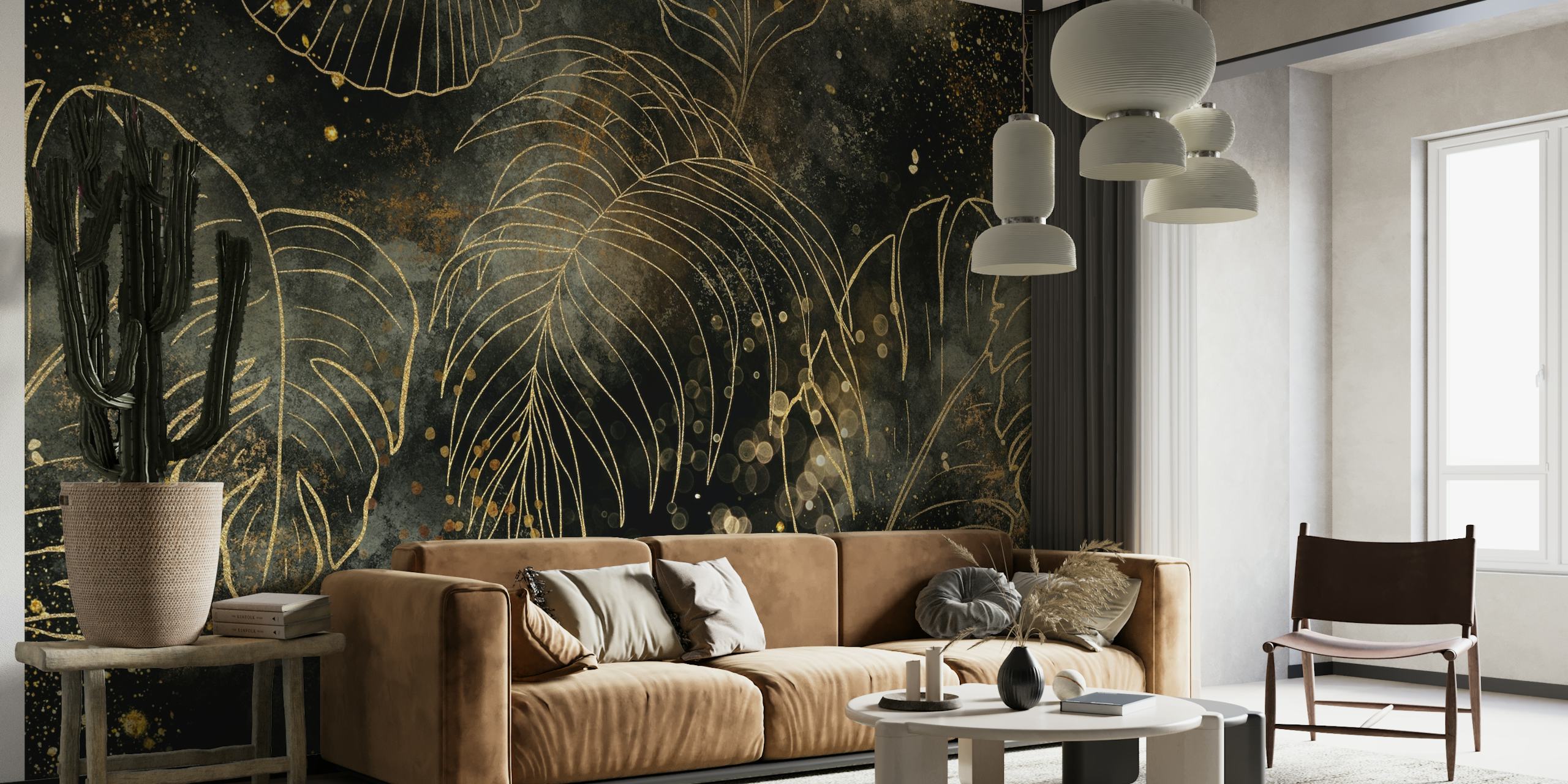 Tropical Gold Monstera Palm wallpaper
