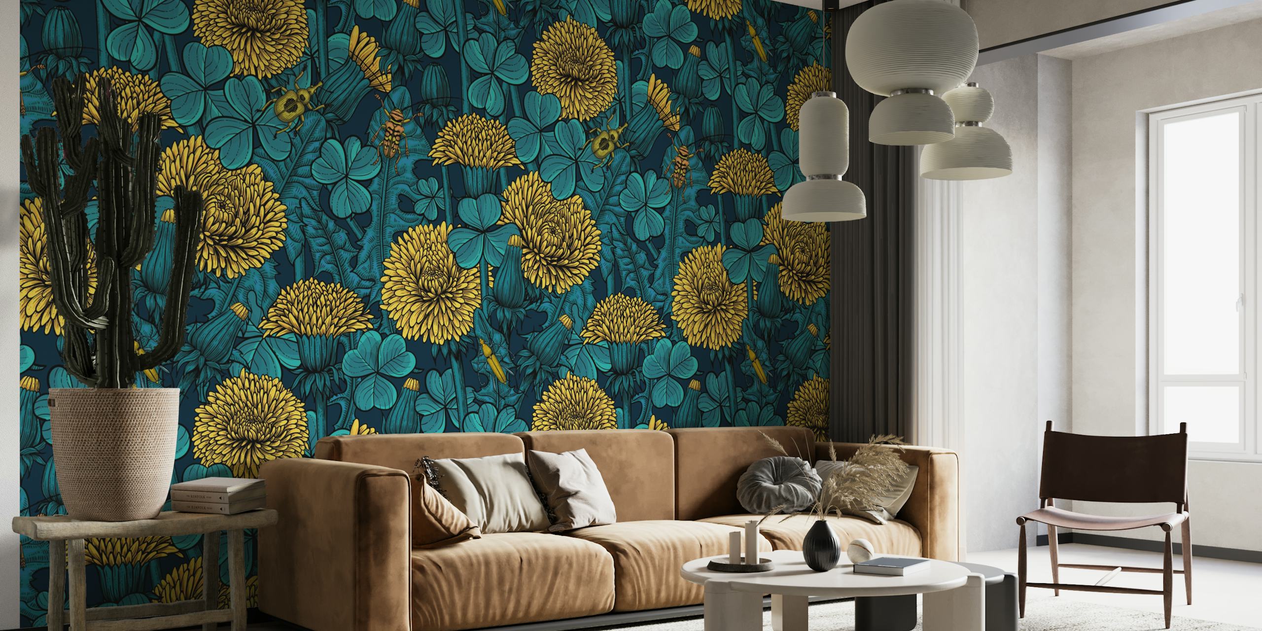 Dandelions and clovers Tapete in einem Zimmer