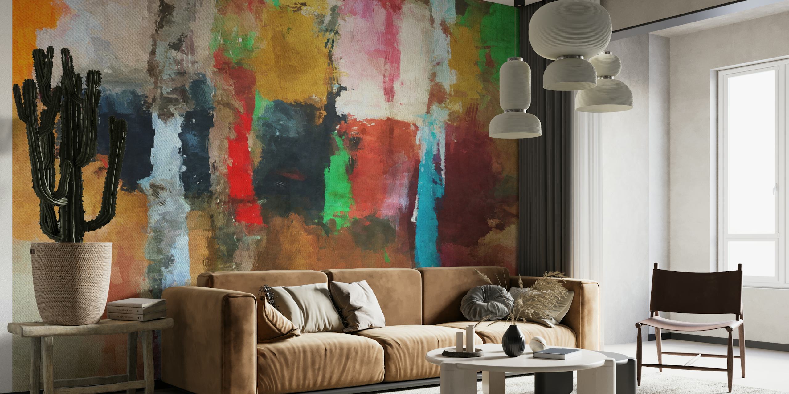 Abstract, rustiek geometrisch fotobehang met aardse tinten en vormen