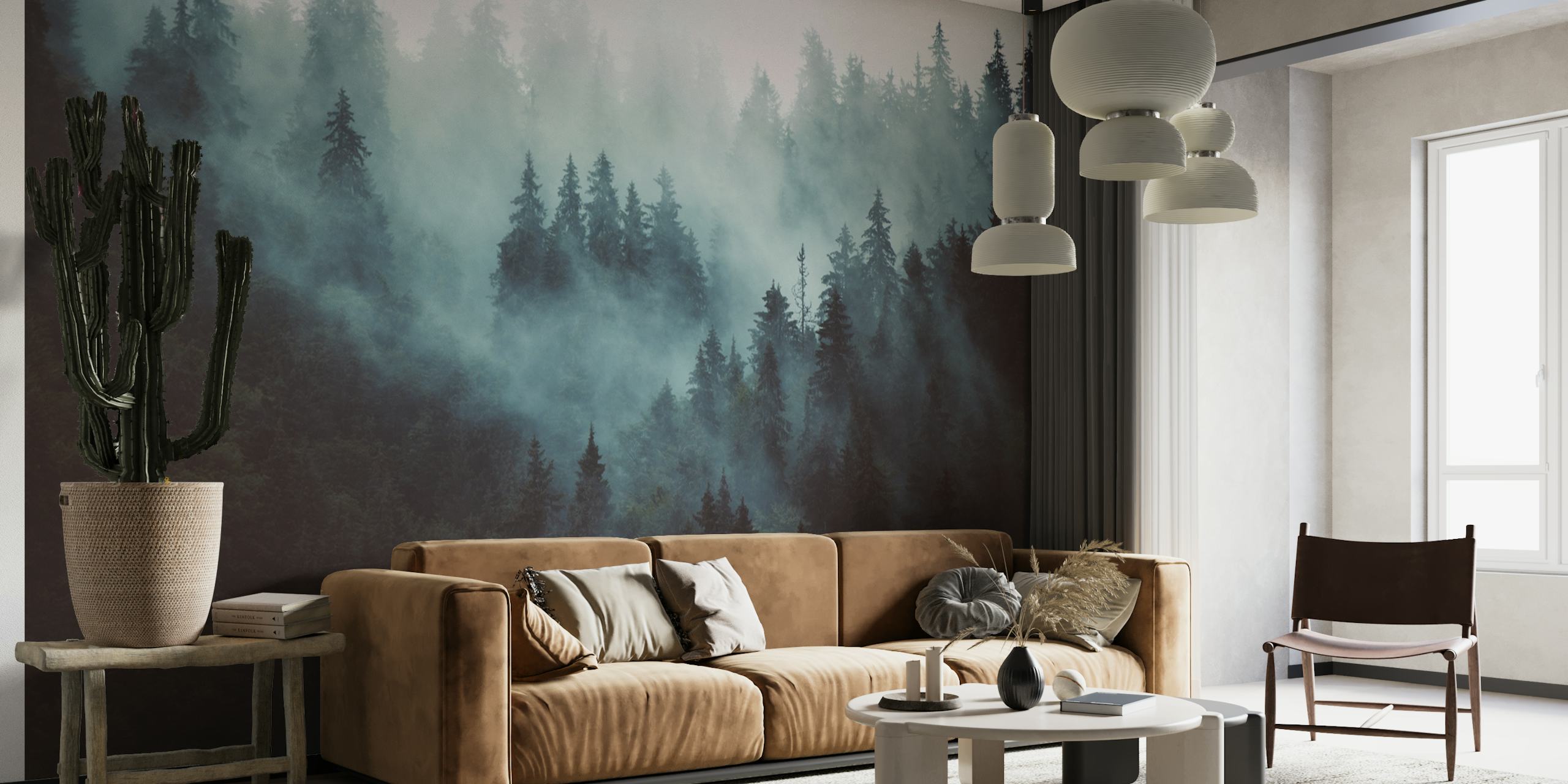 Misty vintage forest tapetti huoneessa