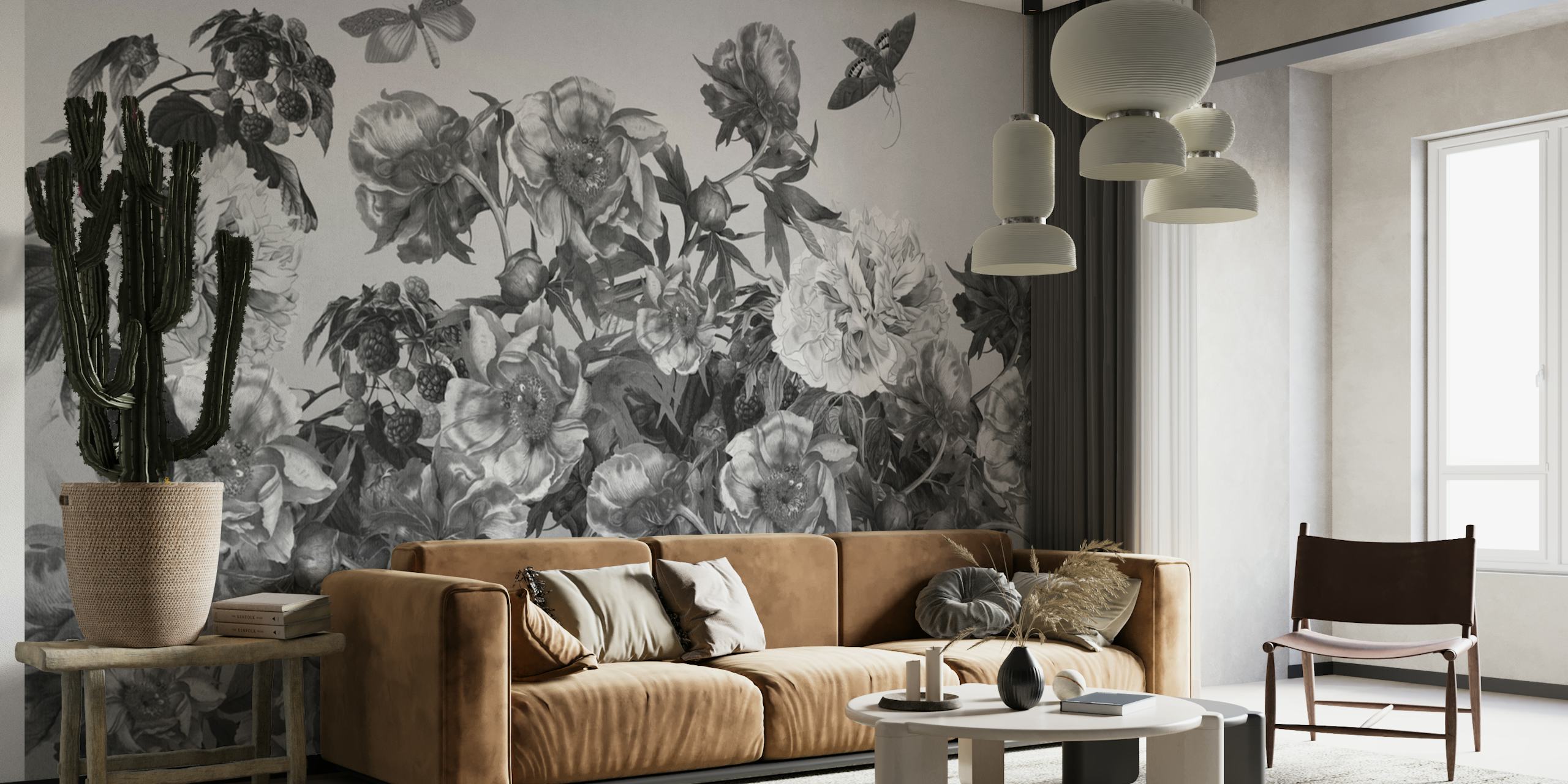 Elegant grey flowers wallpaper