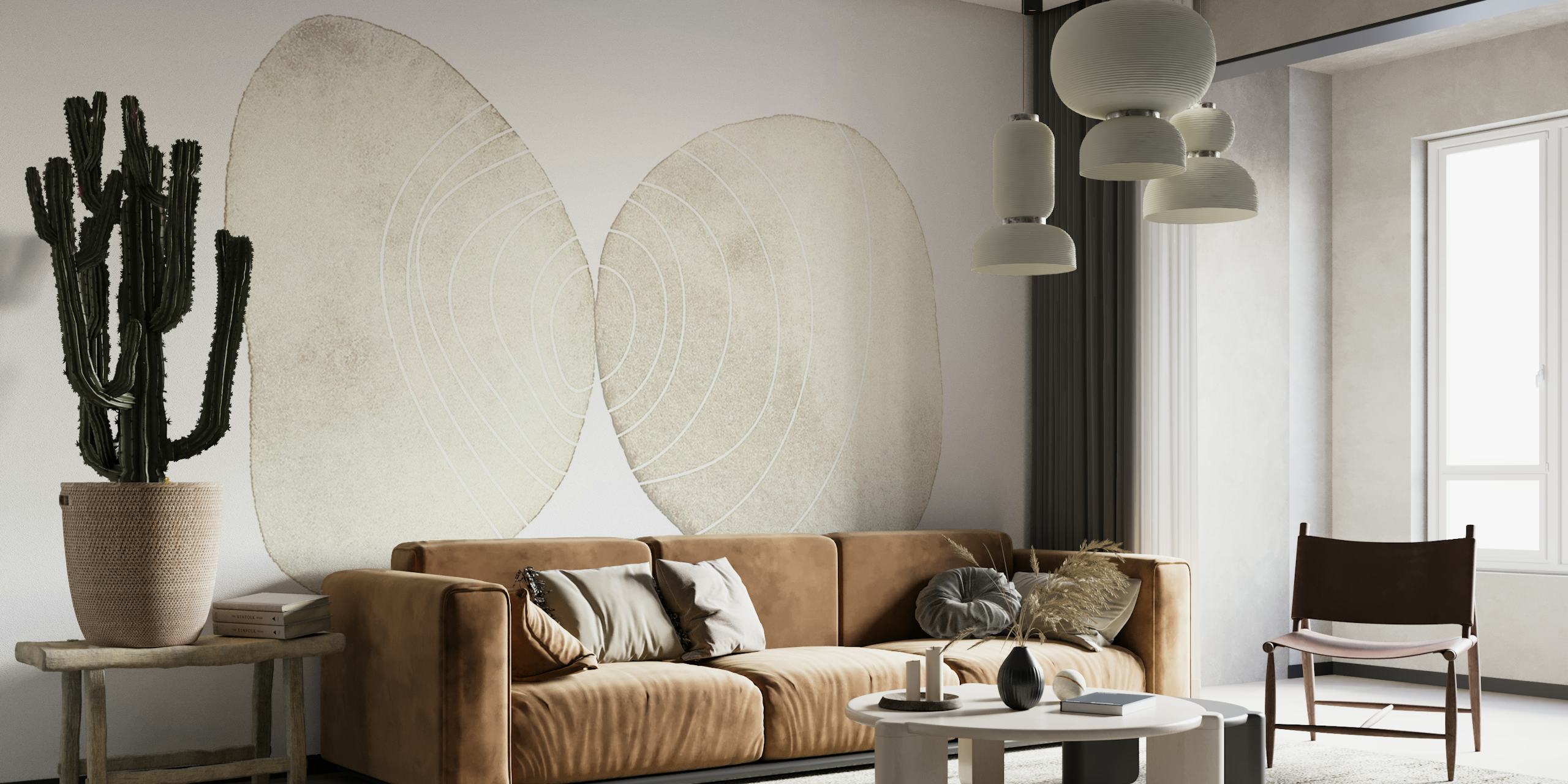 Overlapping circles wall mural in neutral tones