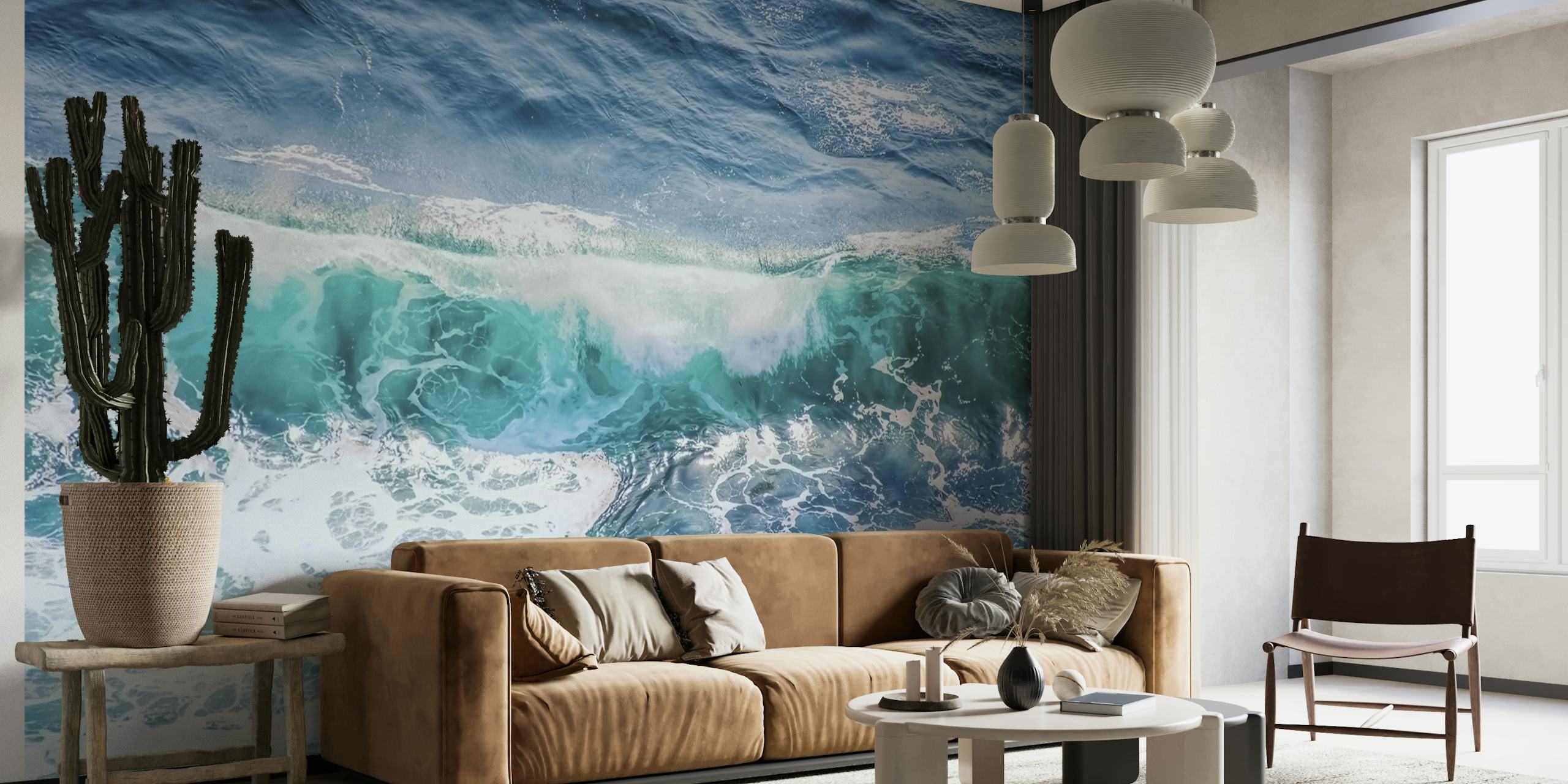Turquoise wave wallpaper in a room
