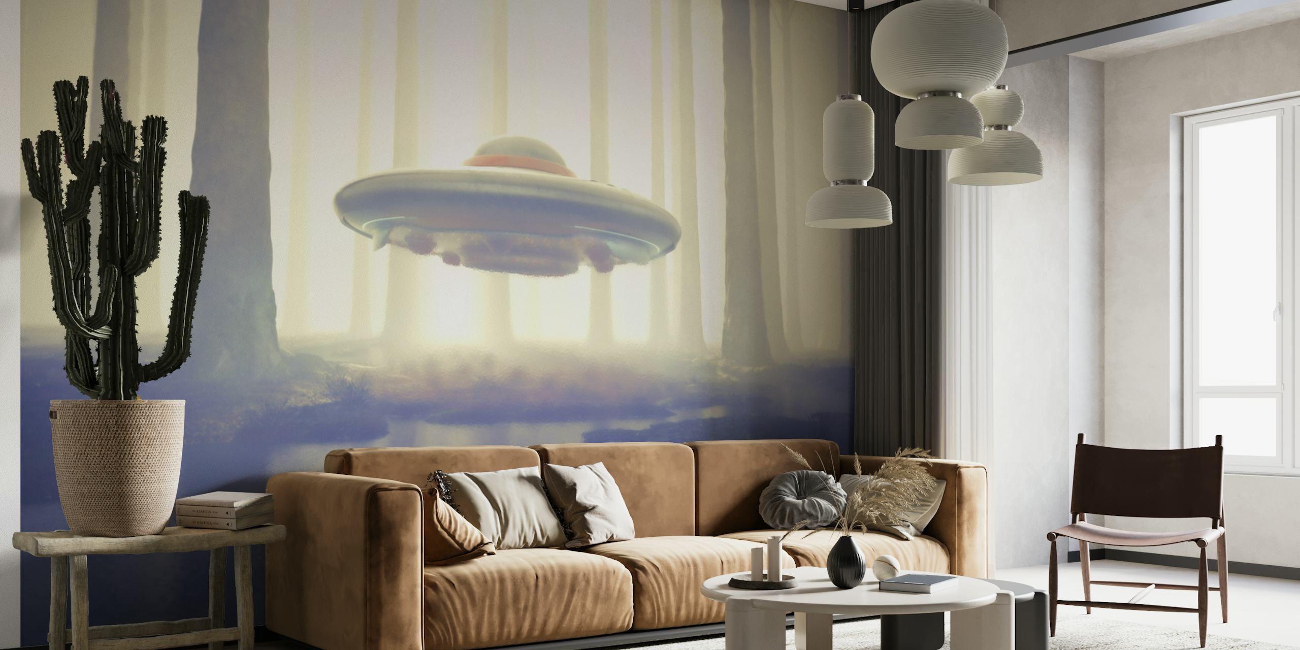 Intriguing Wall Mural featuring UFO in a vibrant forest