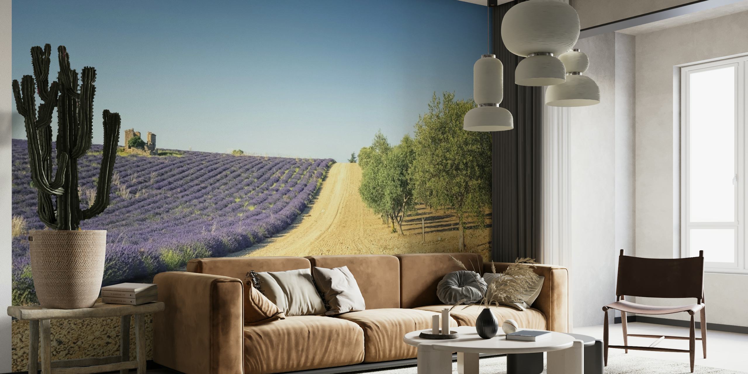 Lavender fields with blue sky wall mural