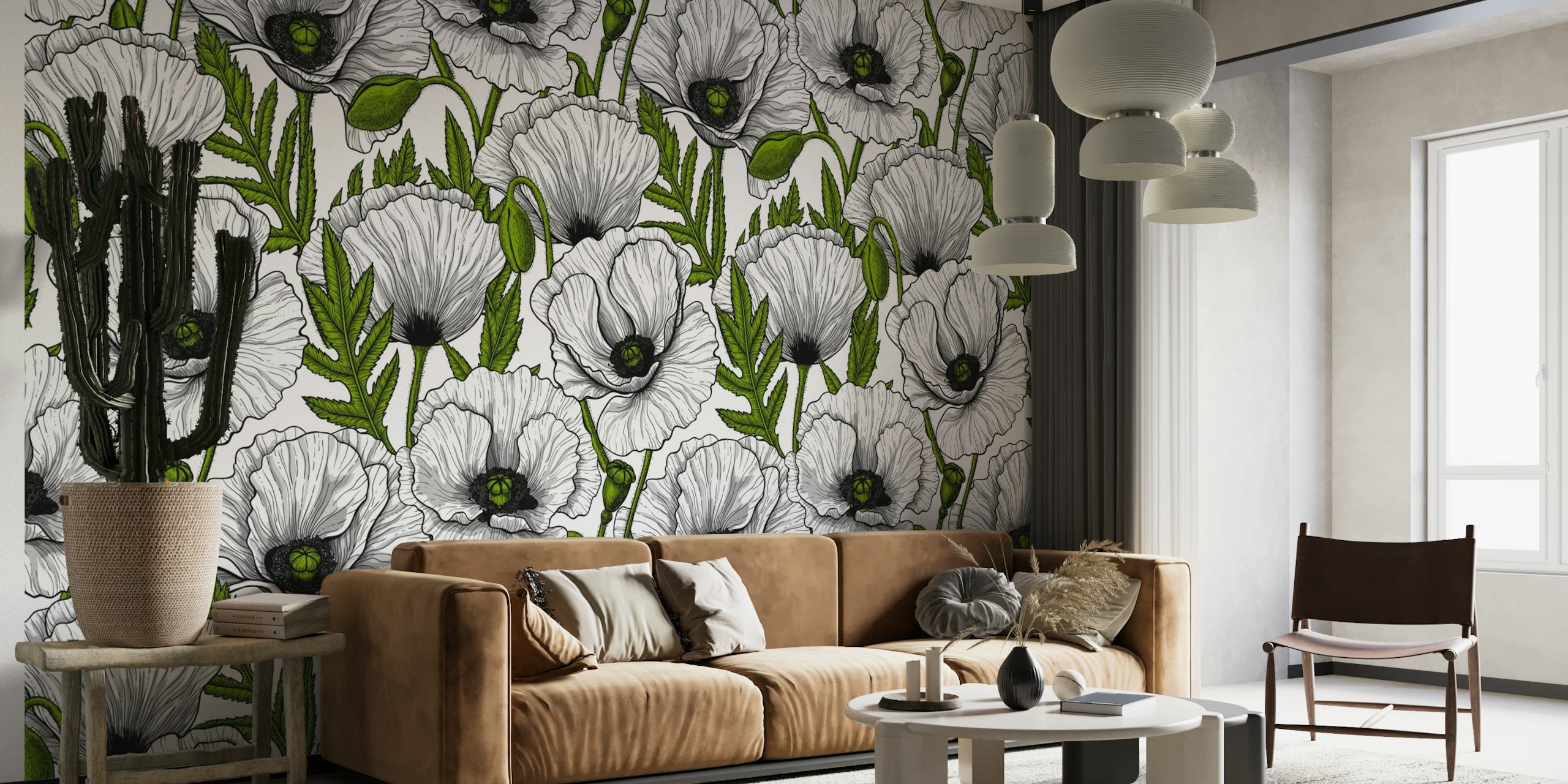 White poppy garden 3 wallpaper