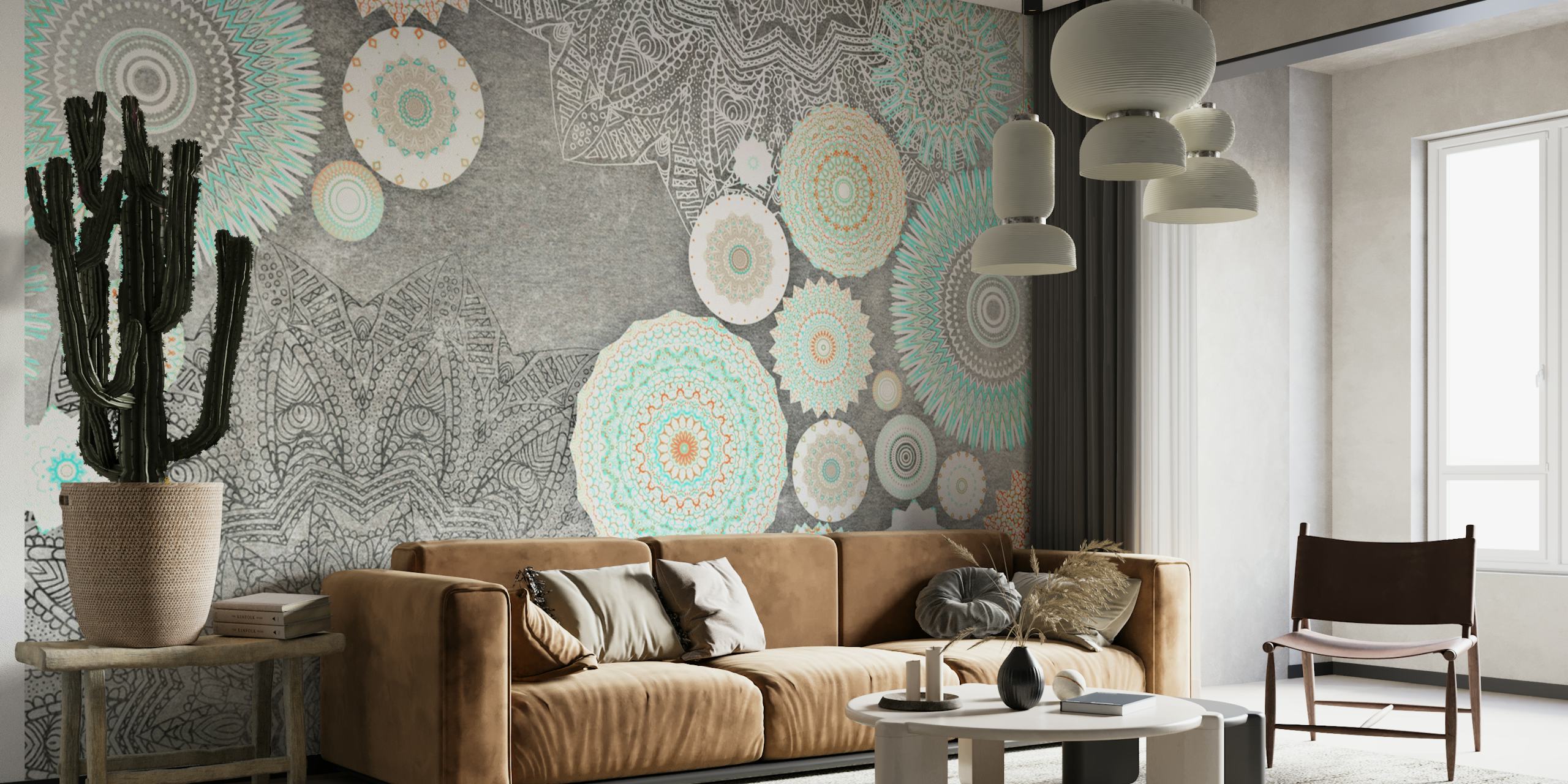 Festival Flow Mint Mandala ταπετσαρία σε ένα δωμάτιο